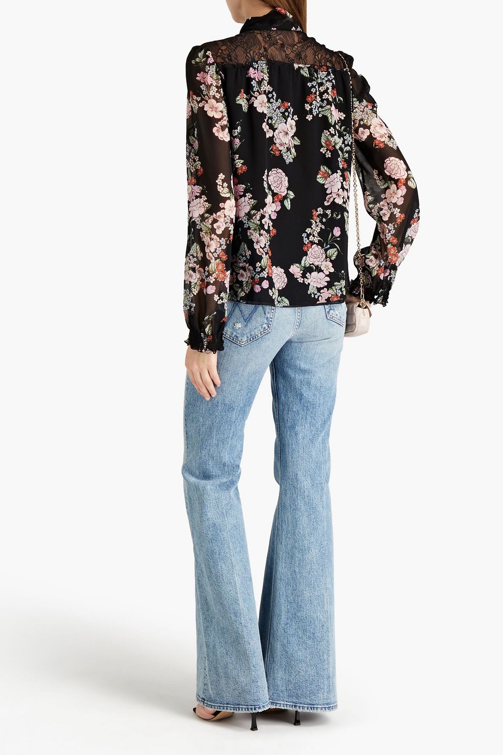 GIAMBATTISTA VALLI Lace-paneled floral-print silk-georgette blouse