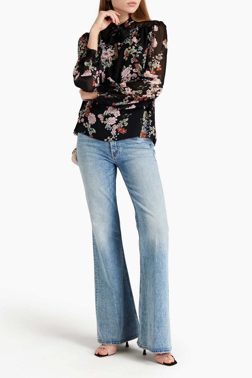 GIAMBATTISTA VALLI Lace-paneled floral-print silk-georgette blouse