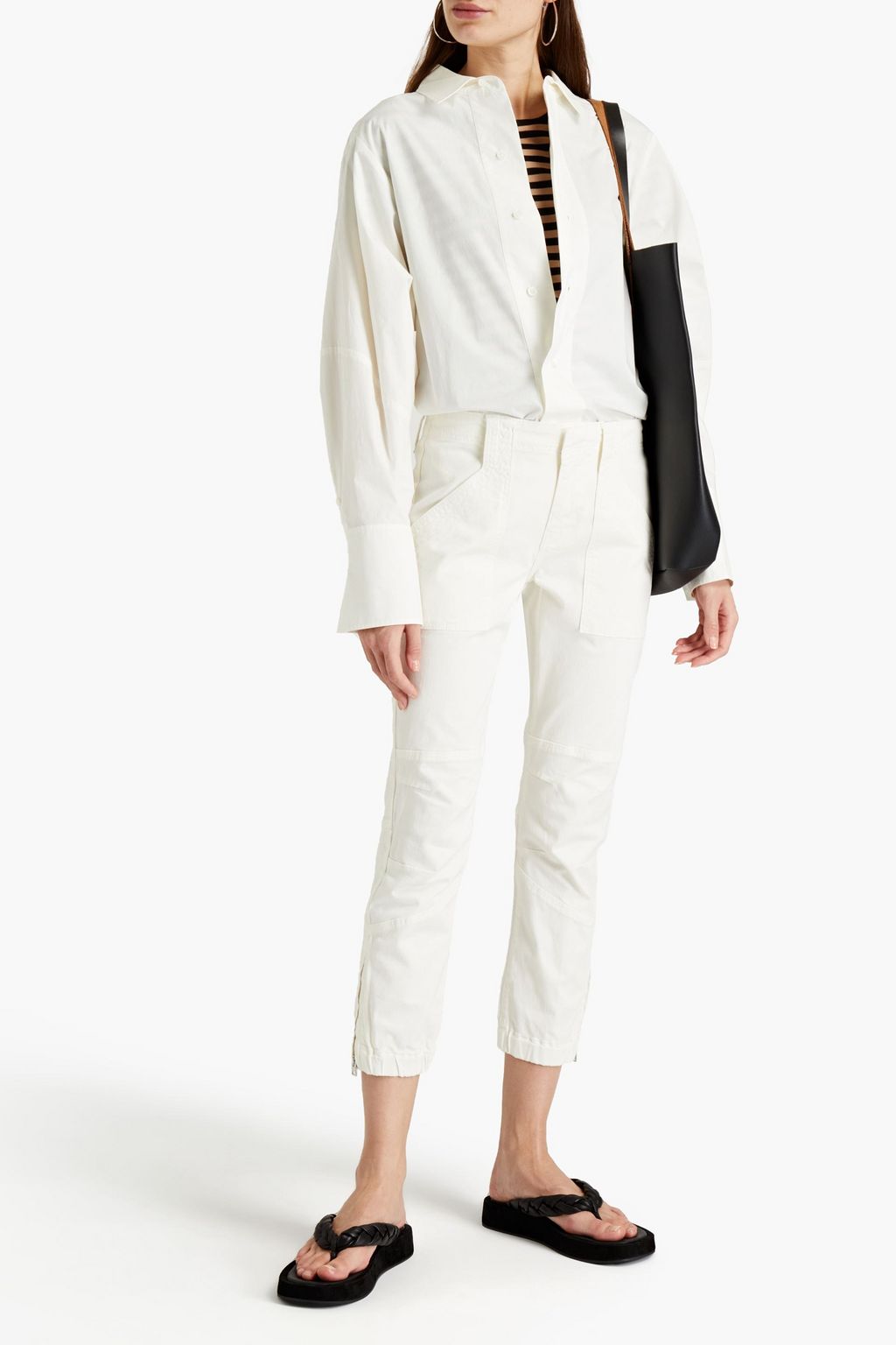 FRAME Banded Bottom Trapunto cropped cottonblend twill tapered pants