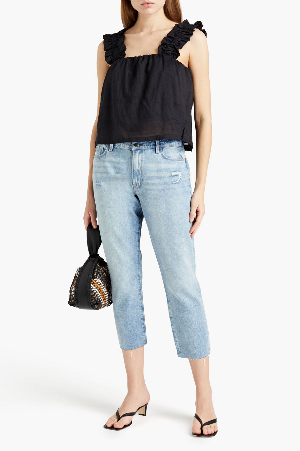 Frame Le Garcon Cropped Distressed Mid-rise Straight-leg Jeans In Light Denim