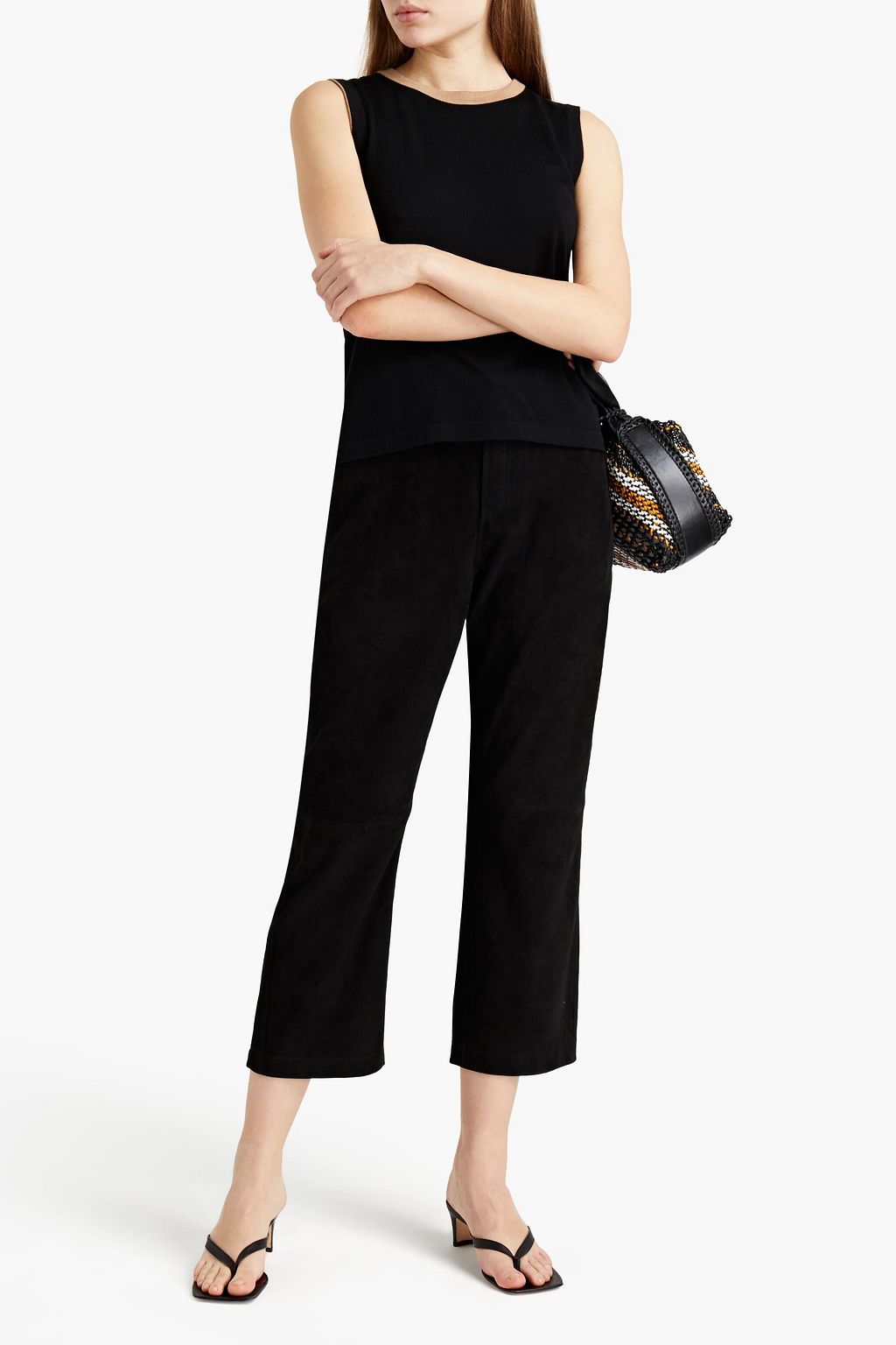 FRAME Easy cropped suede straight-leg pants