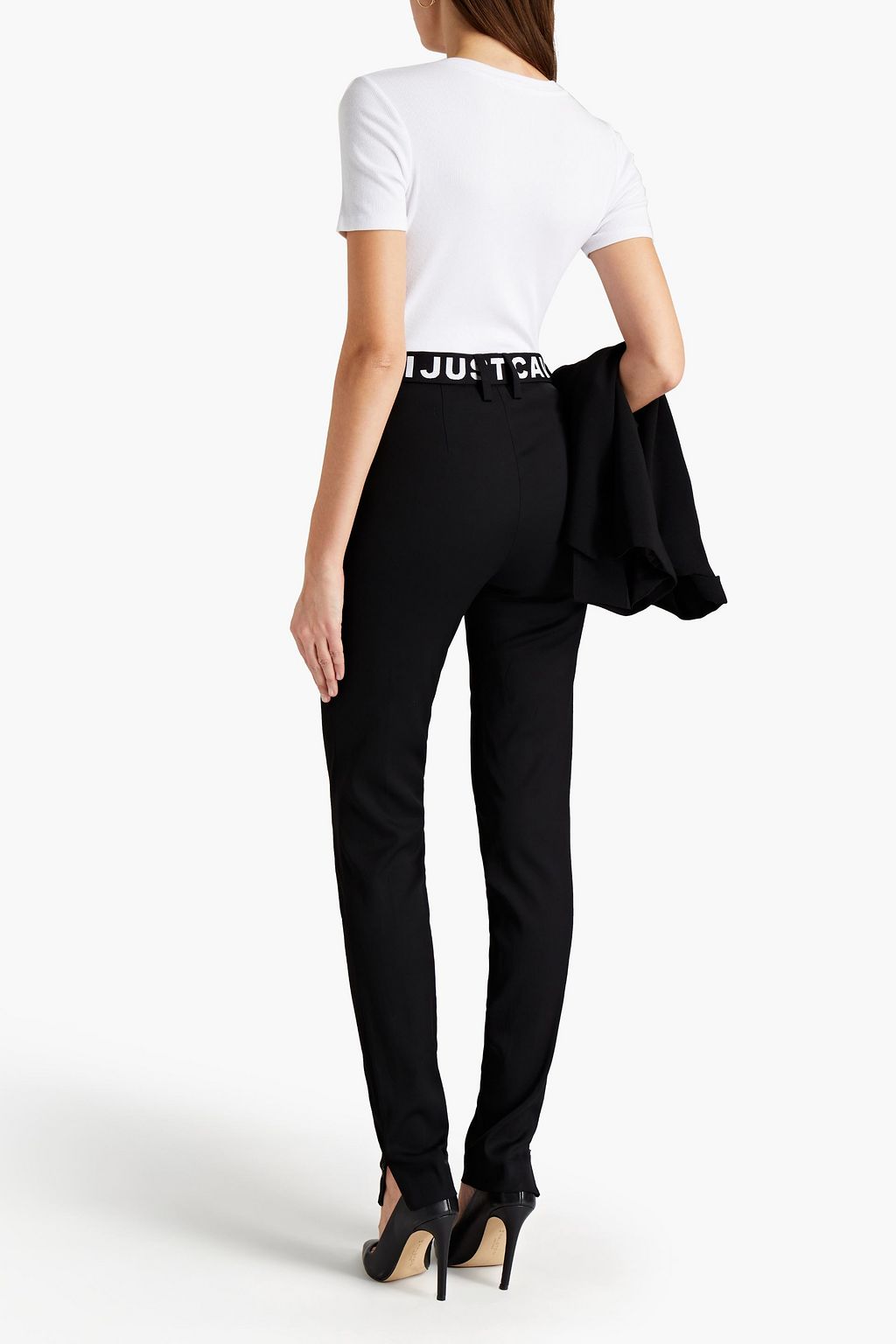 JUST CAVALLI Jacquard-trimmed piqué skinny pants