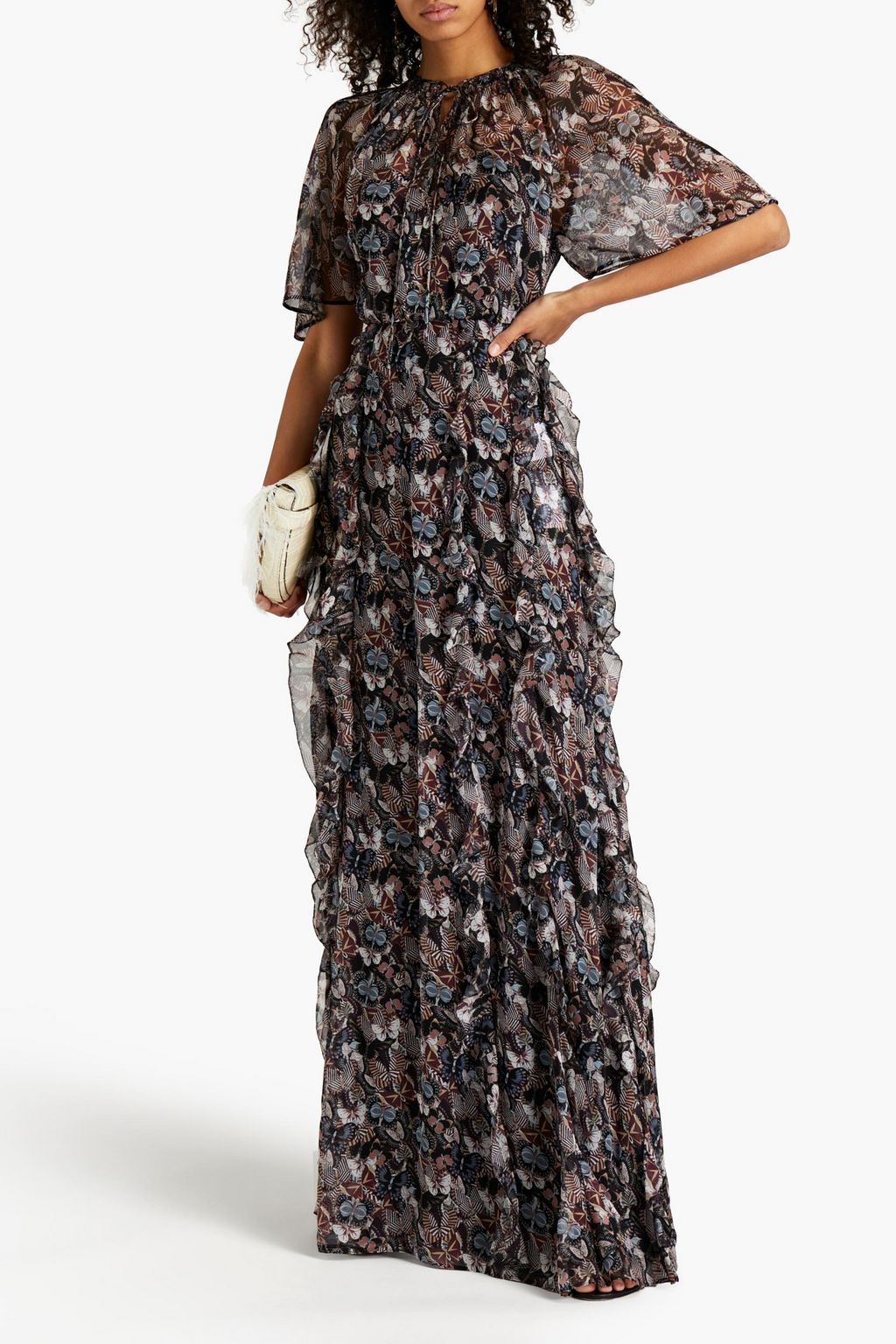 VALENTINO GARAVANI Ruffled printed silk-voile gown