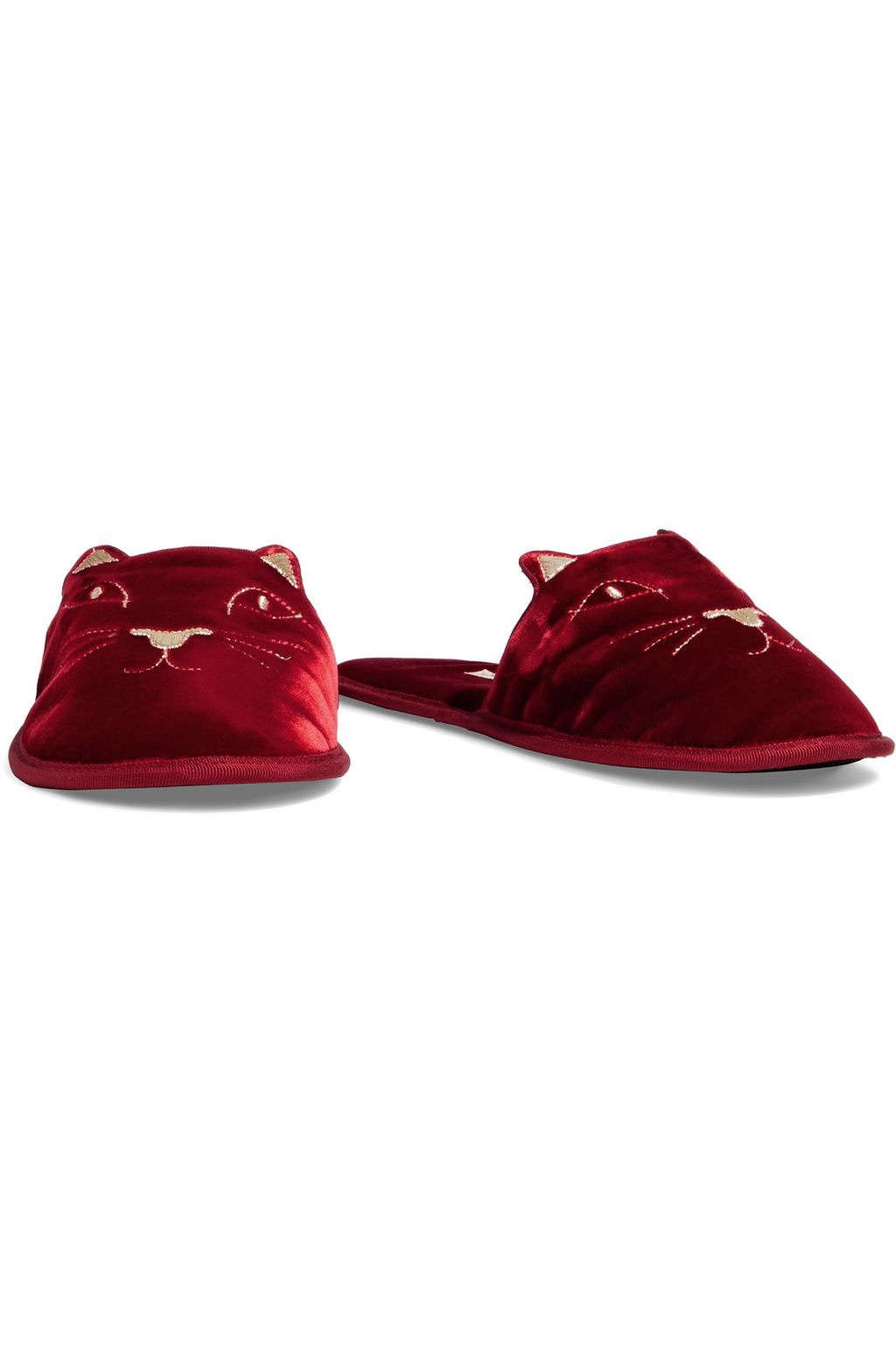 CHARLOTTE OLYMPIA Kitty embroidered velvet slippers