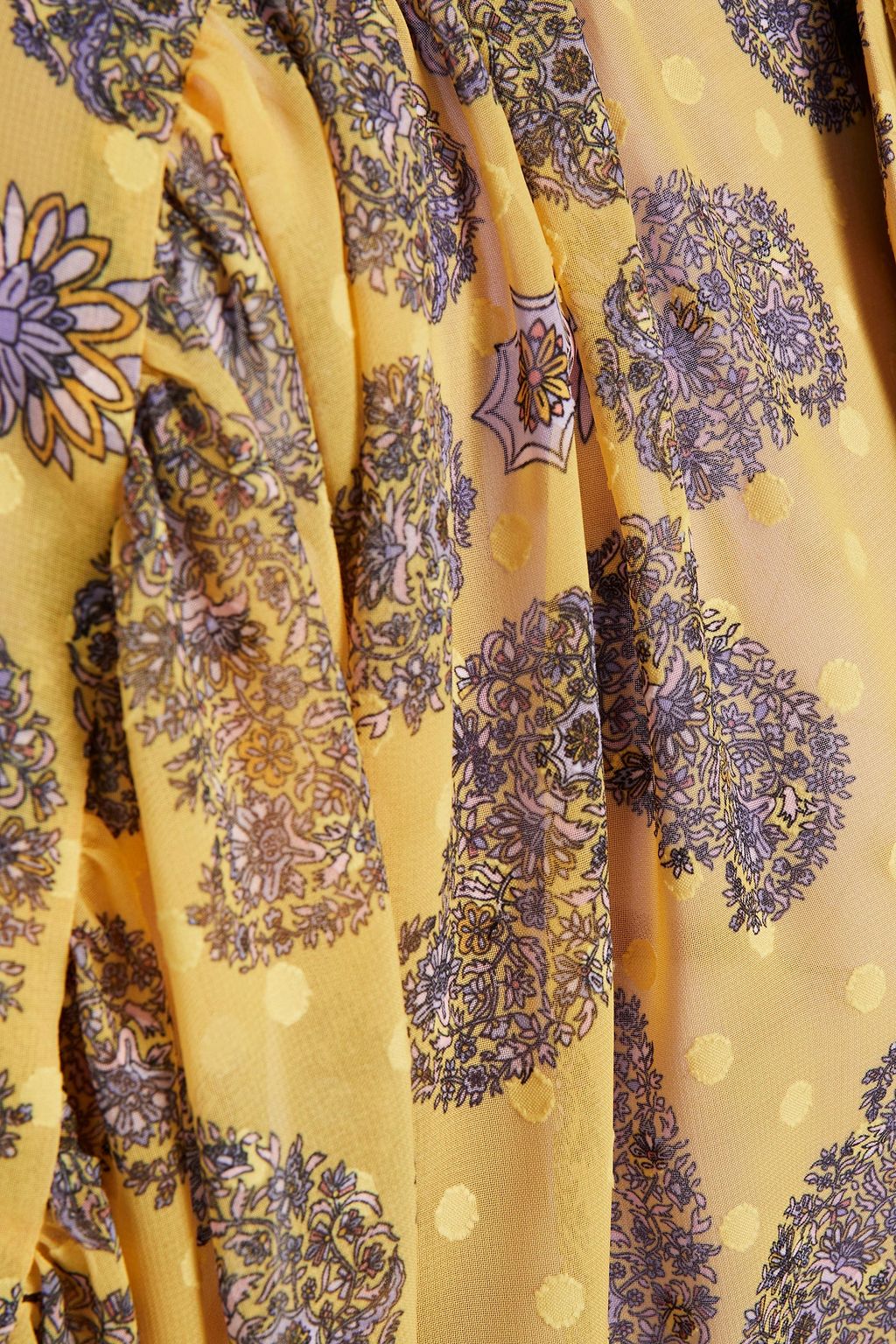 GIAMBA Cape-effect pussy-bow printed fil coupé chiffon midi dress