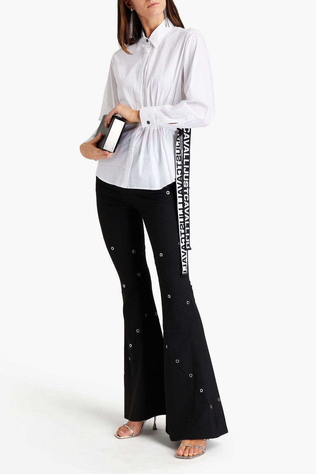 JUST CAVALLI Eyelet-embellished crepe flared pants