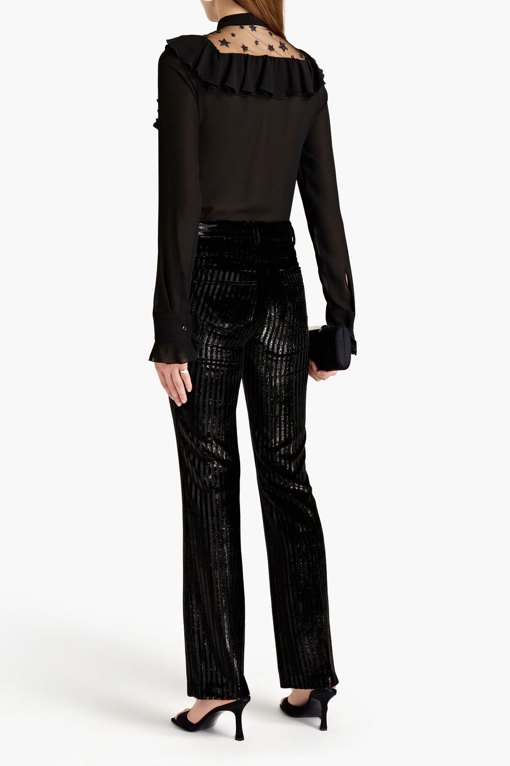 GIAMBA Embroidered tulle-paneled chiffon blouse