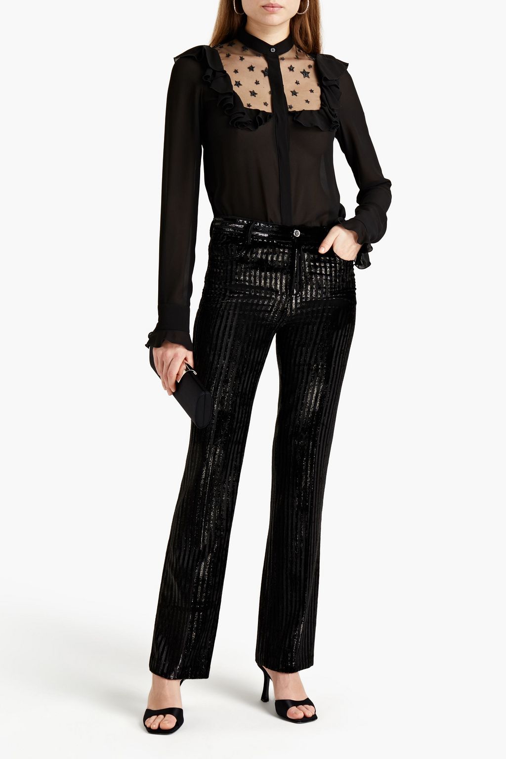 GIAMBA Embroidered tulle-paneled chiffon blouse
