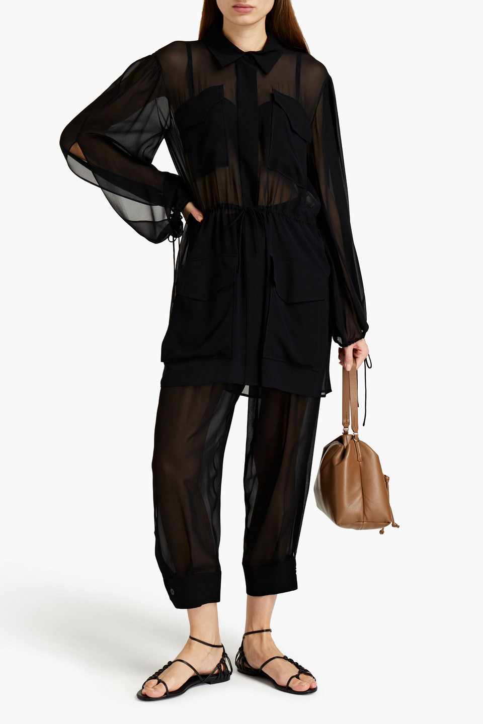Pucci Cropped Pleated Silk-georgette Tapered Pants In Black