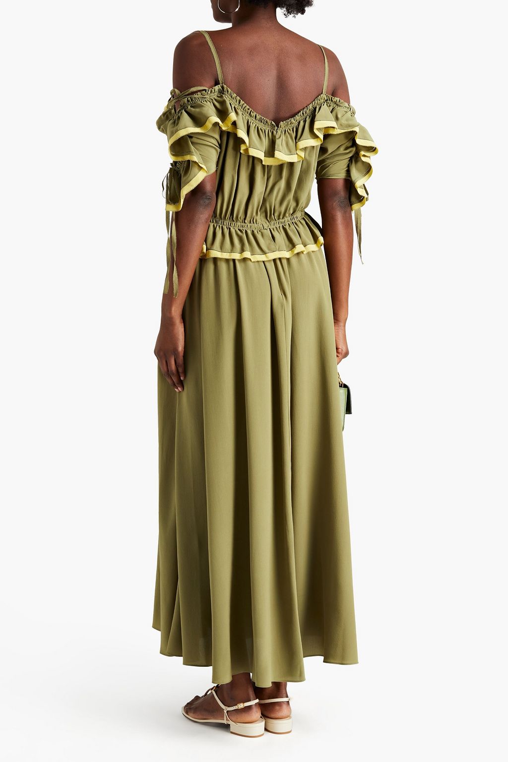 VALENTINO GARAVANI Cold-shoulder ruffled silk crepe de chine maxi dress