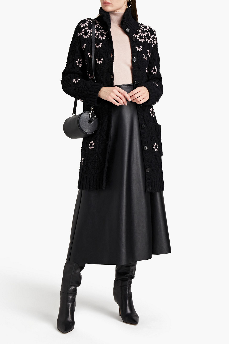 Valentino Braid-trimmed Wool Cardigan In Black