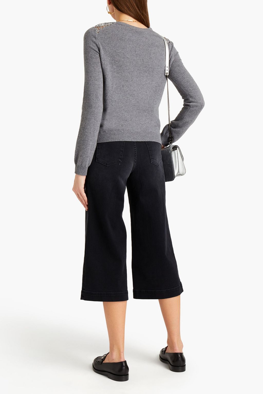 VALENTINO GARAVANI Lace-paneled cutout wool and cashmere-blend sweater