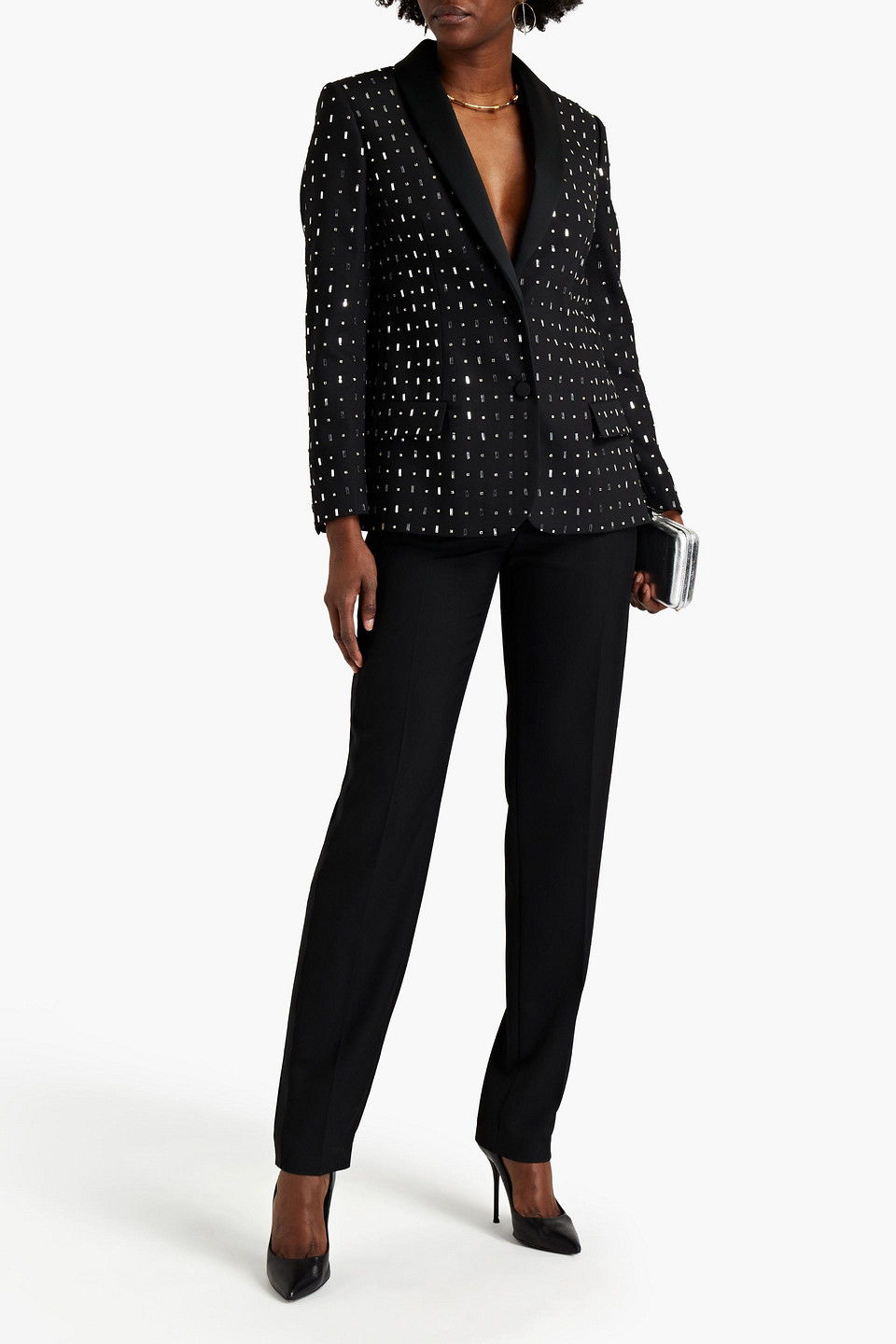 Valentino Embellished Wool And Silk-blend Blazer In Black