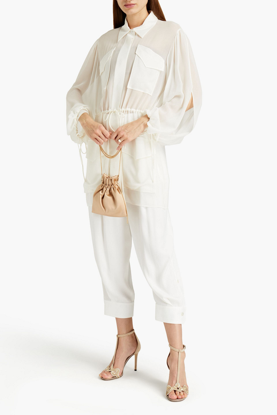 Pucci Cropped Pleated Crepe De Chine Tapered Pants In White