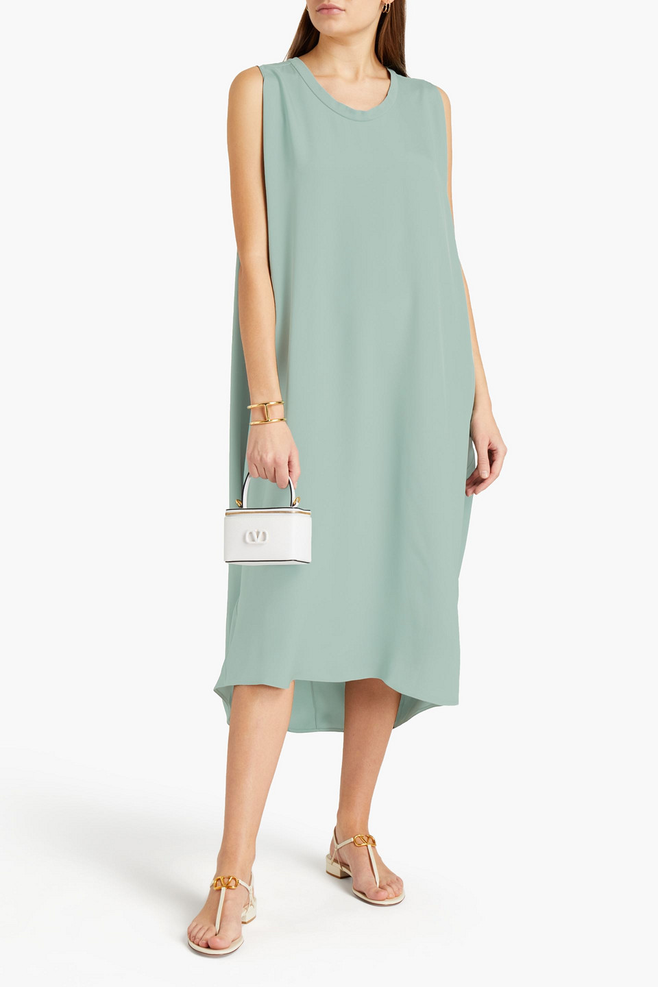 Valentino Pleated Silk-satin Crepe Midi Dress In Blue