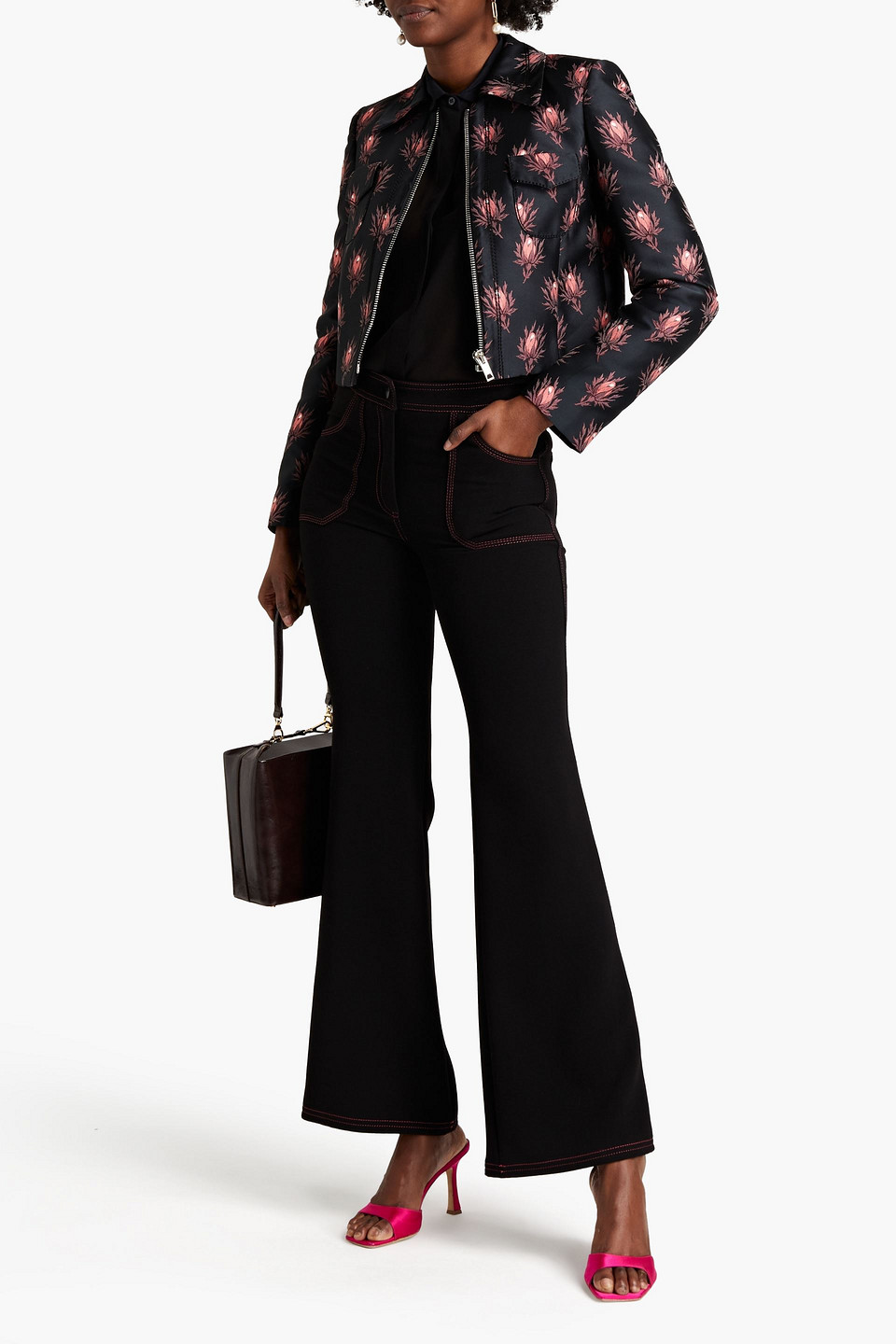 Giambattista Valli Cropped Floral-jacquard Jacket
