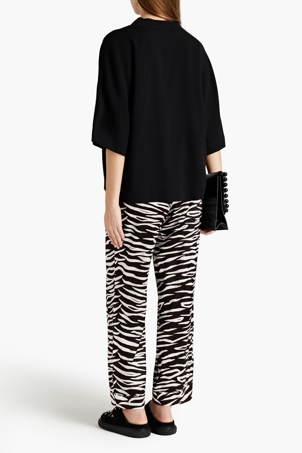 JUST CAVALLI Jacquard-trimmed stretch-crepe top