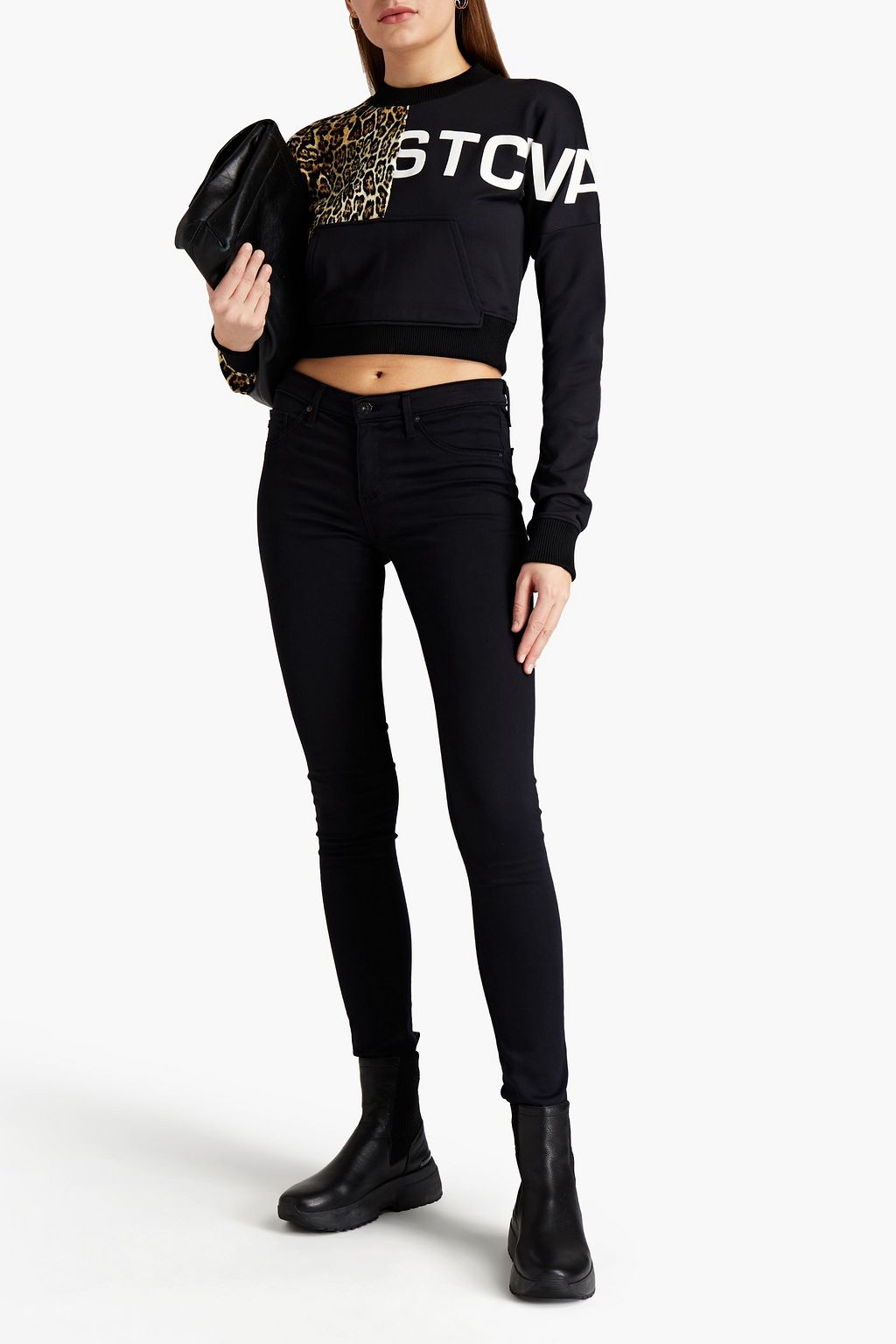 JUST CAVALLI Printed French terry and chenille sweatshirt