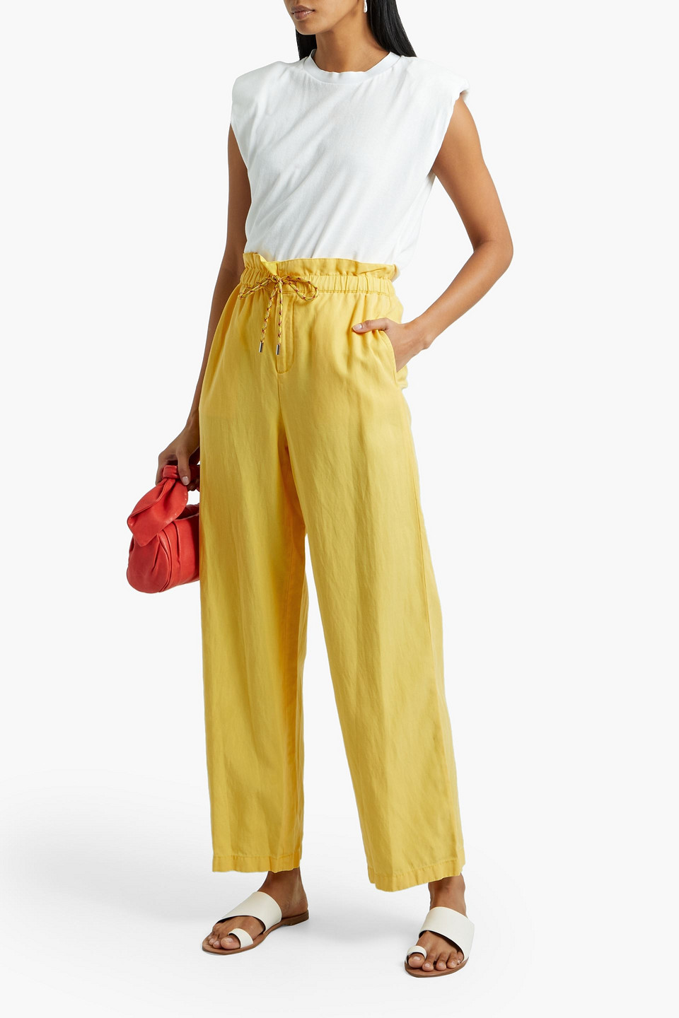 Alice And Olivia Henry Lyocell, Linen And Cotton-blend Twill Wide-leg Trousers In Yellow