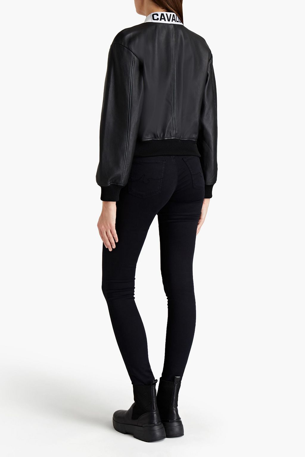 JUST CAVALLI Monogram-trimmed two-tone leather bomber jacket
