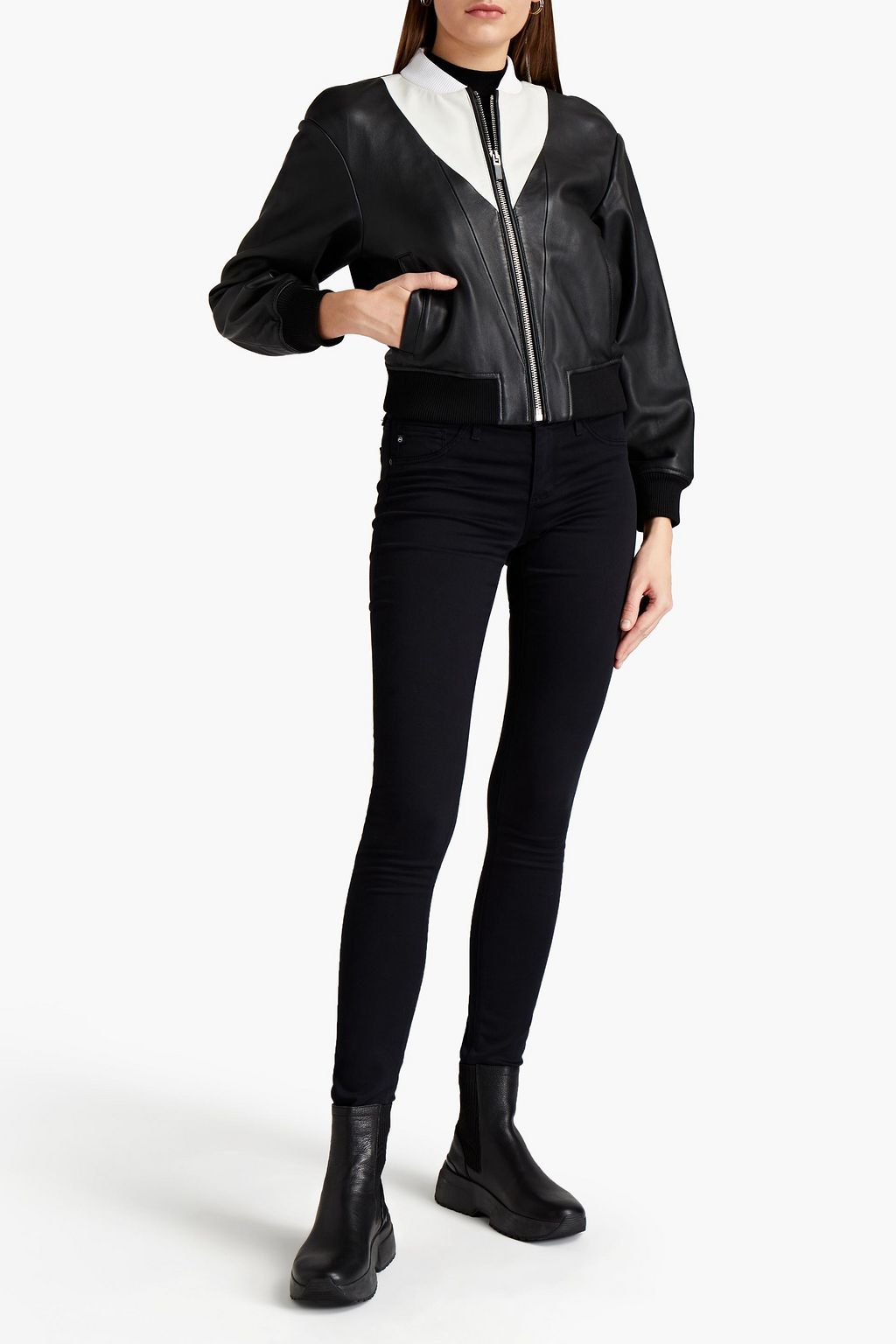 JUST CAVALLI Monogram-trimmed two-tone leather bomber jacket