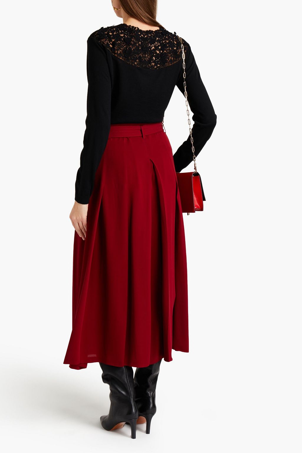 VALENTINO GARAVANI Tulle-paneled guipure lace-trimmed wool cardigan