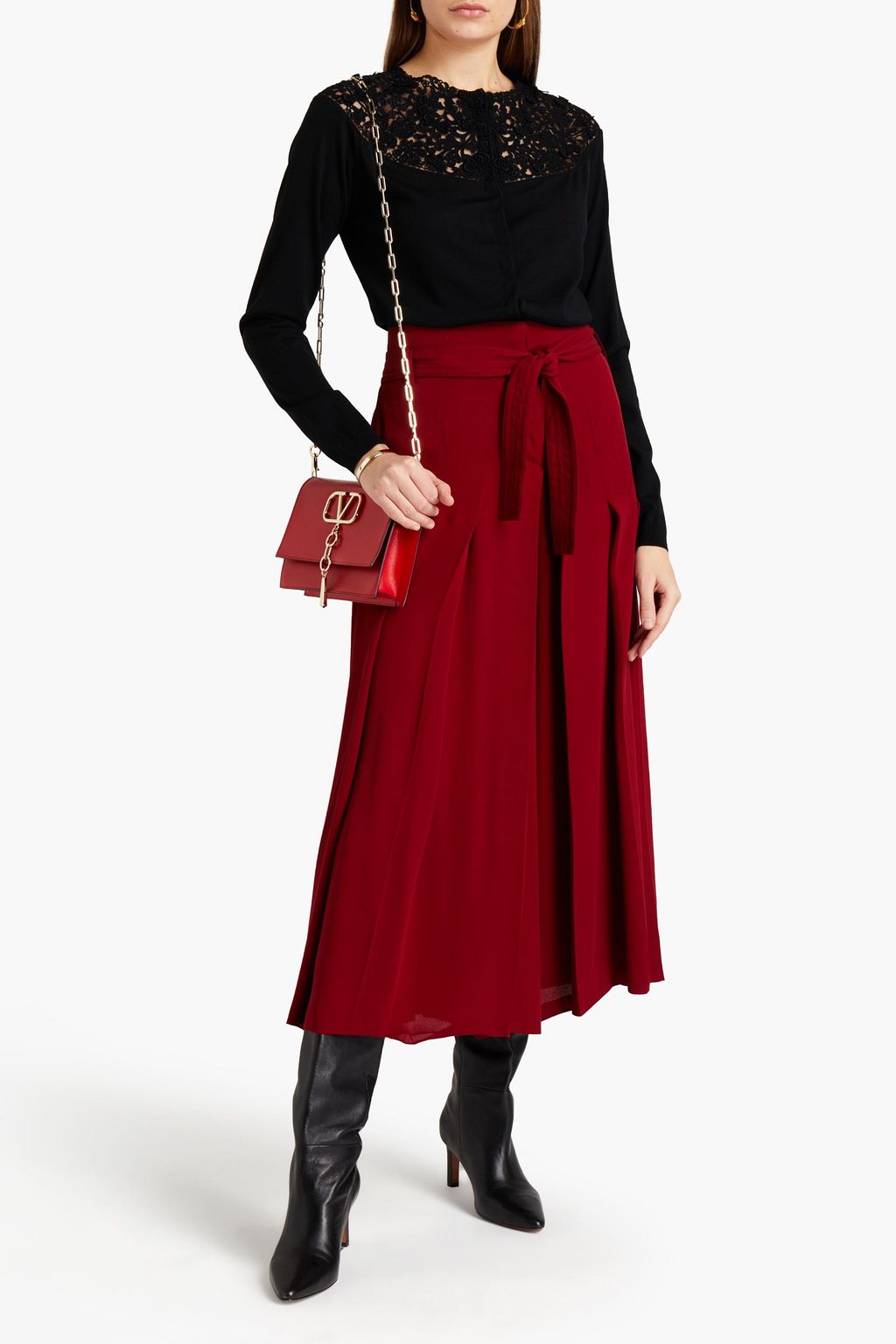 VALENTINO GARAVANI Tulle-paneled guipure lace-trimmed wool cardigan