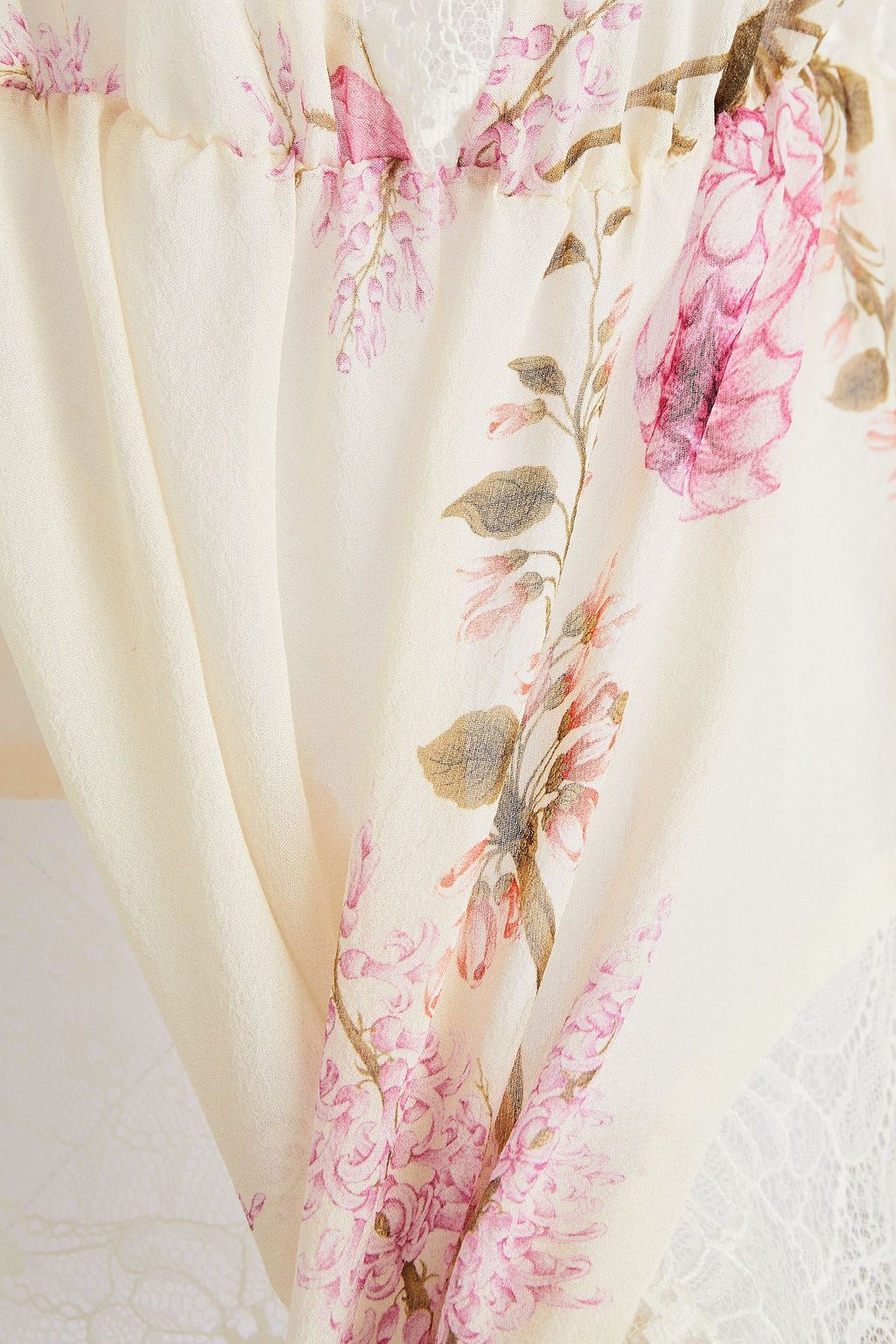 GIAMBATTISTA VALLI Lace-paneled gathered floral-print silk-chiffon blouse