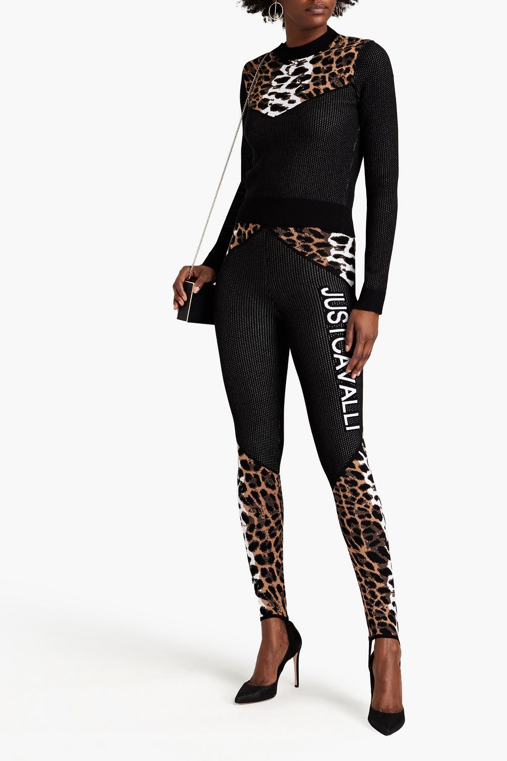 JUST CAVALLI Leopard-print intarsia-knit sweater
