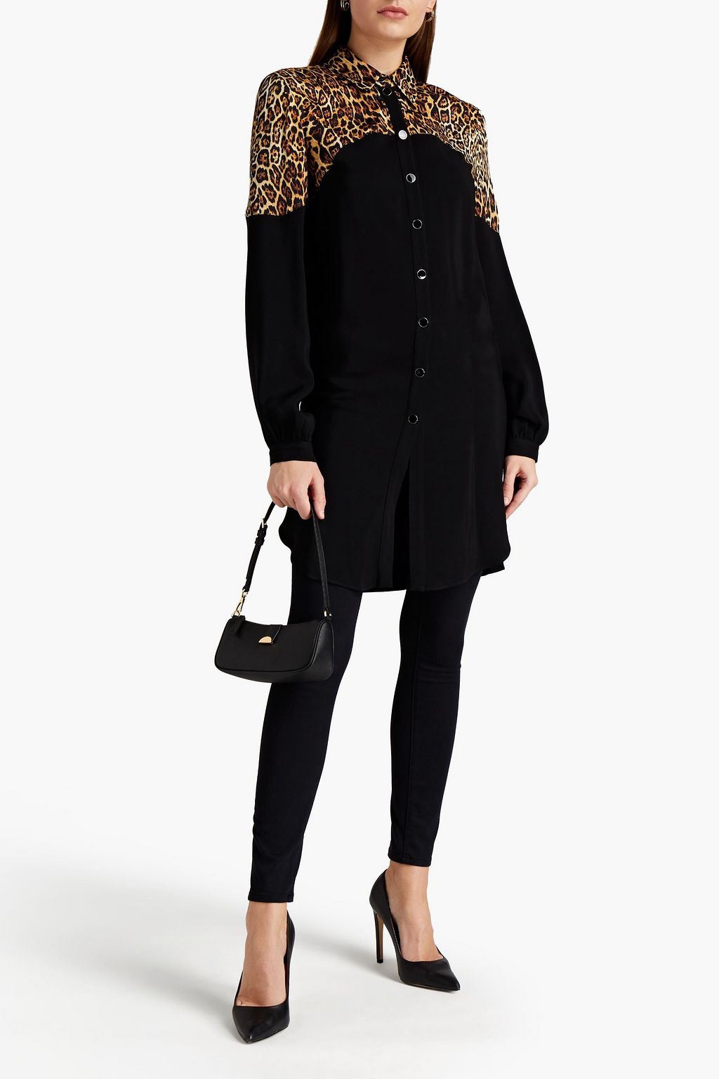 JUST CAVALLI Leopard-print satin and crepe shirt
