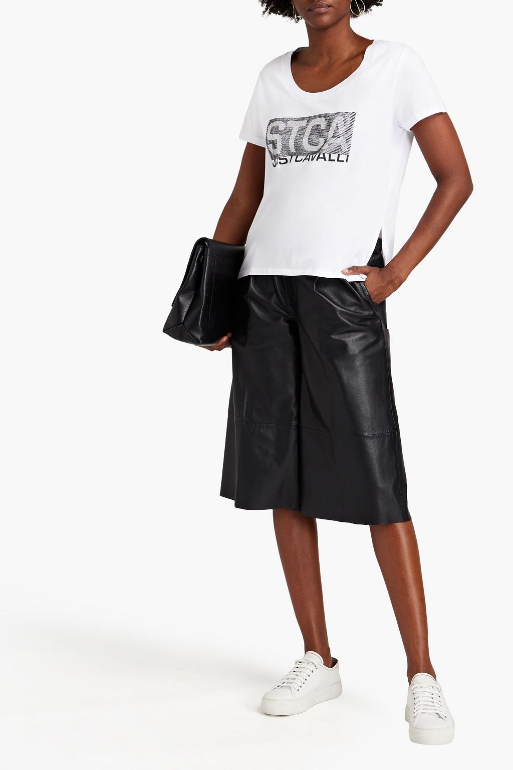 JUST CAVALLI Embellished printed cotton-jersey T-shirt