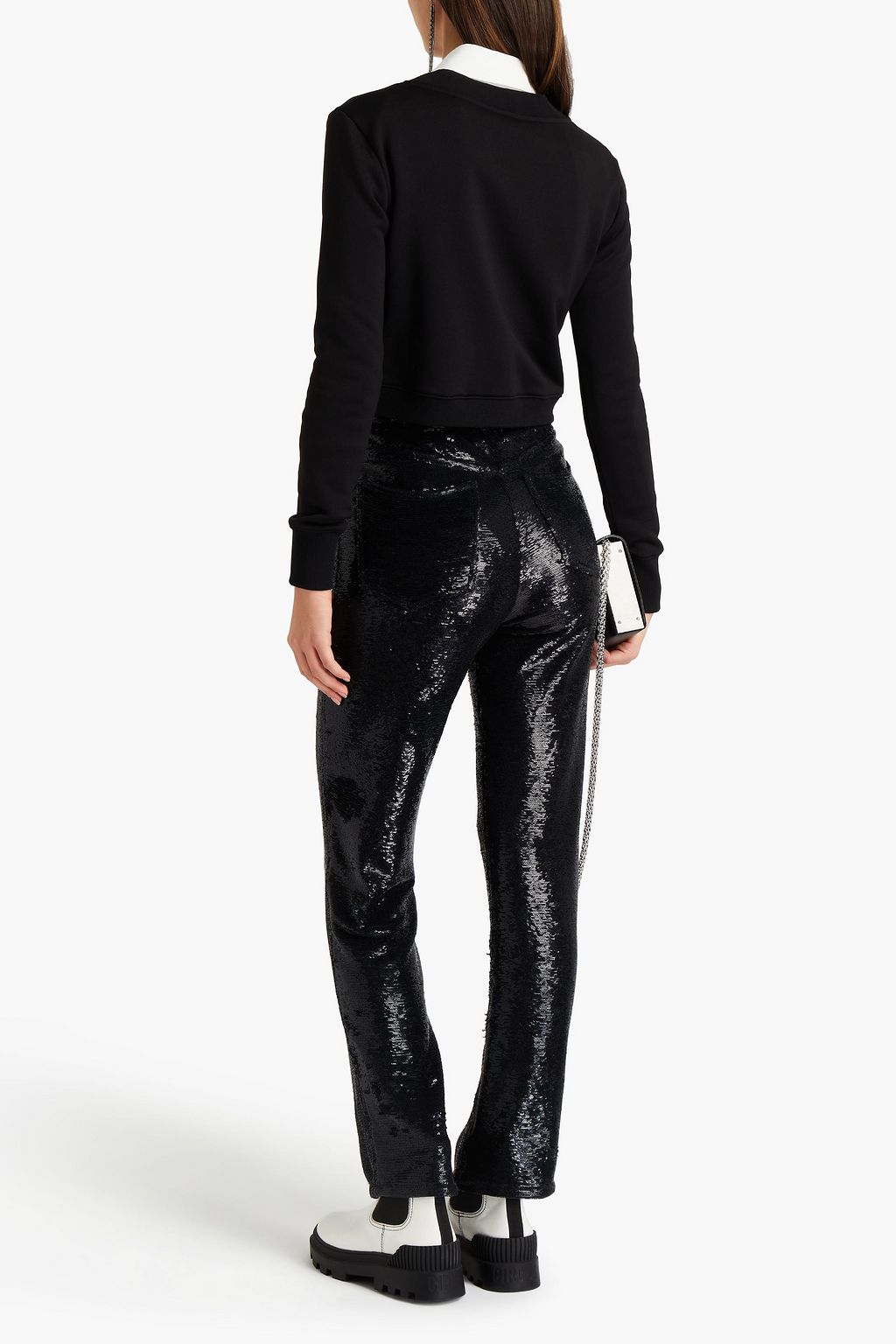 JUST CAVALLI Cropped printed French cotton-terry sweatshirt
