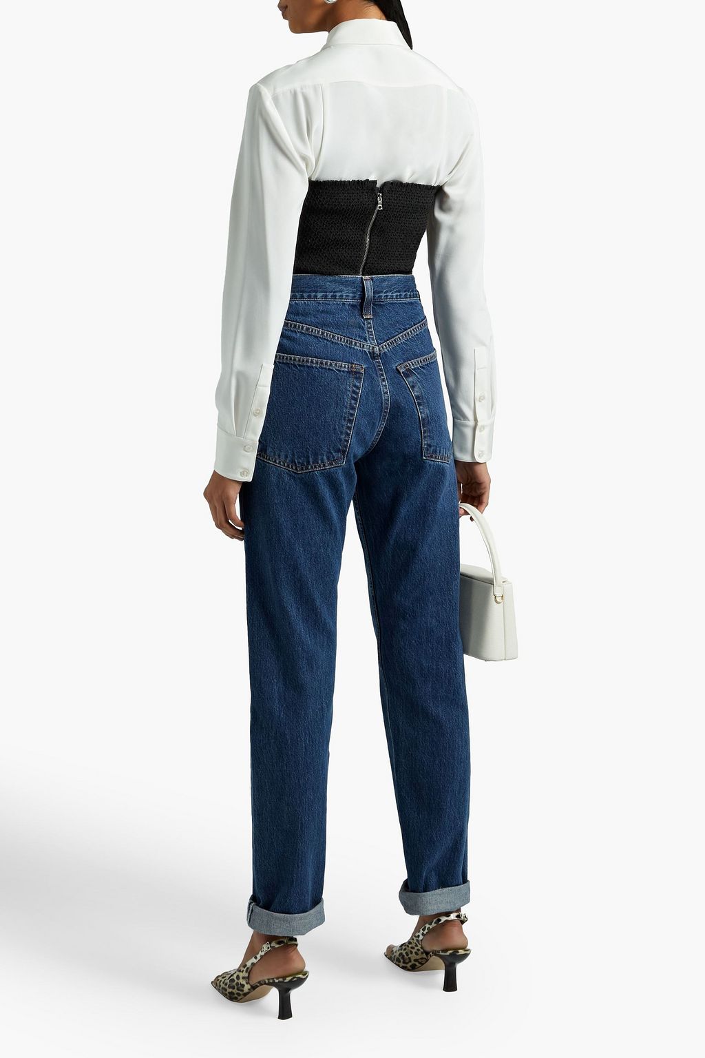 ALICE + OLIVIA Penelope cropped strapless smocked linen-blend top