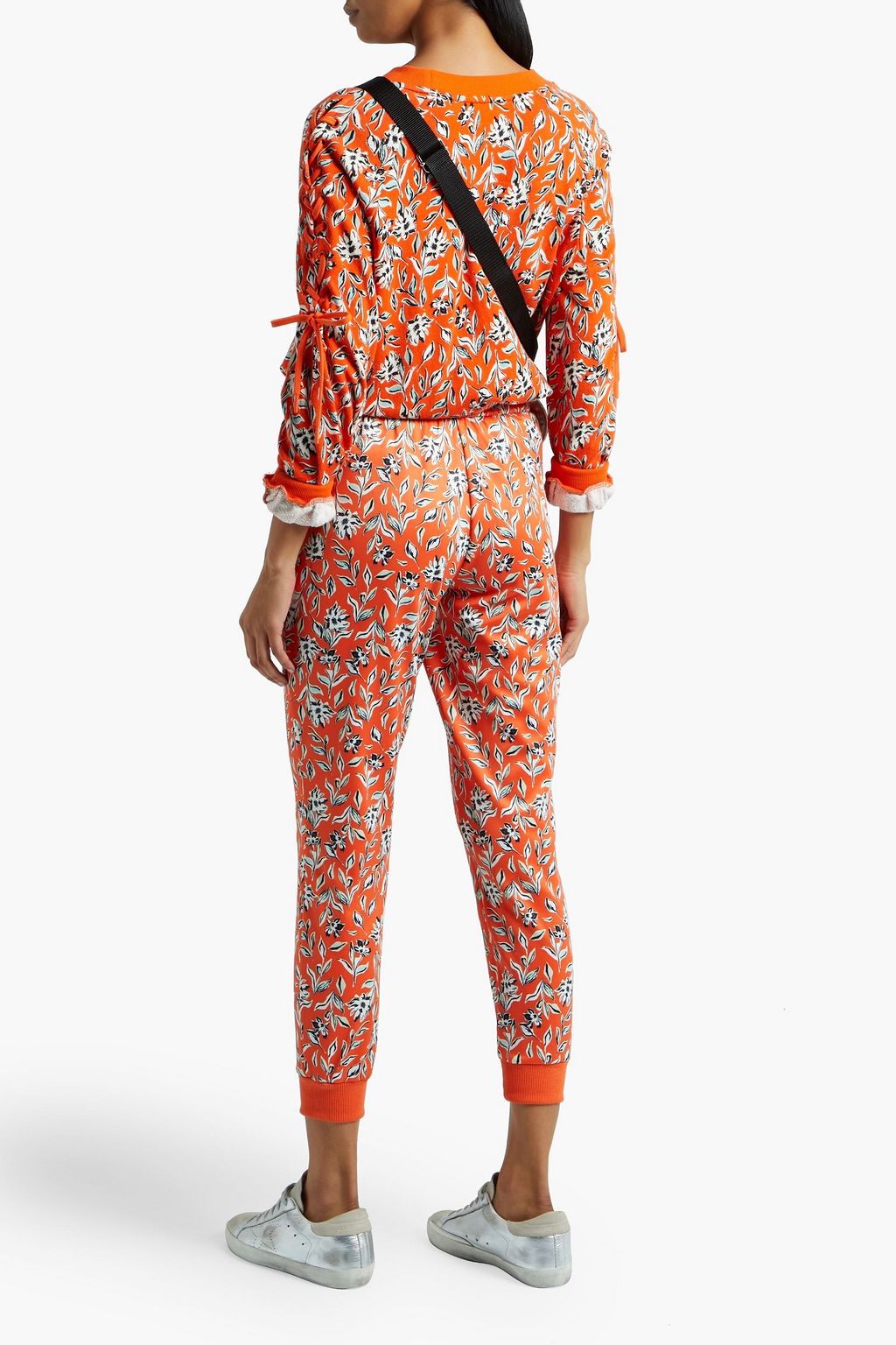ALICE + OLIVIA Charlotte lace-up floral-print French cotton-blend terry sweatshirt