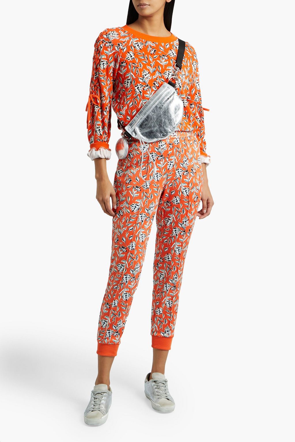 ALICE + OLIVIA Charlotte lace-up floral-print French cotton-blend terry sweatshirt