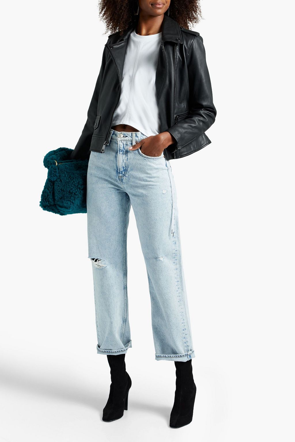 DKNY Moto textured-leather jacket