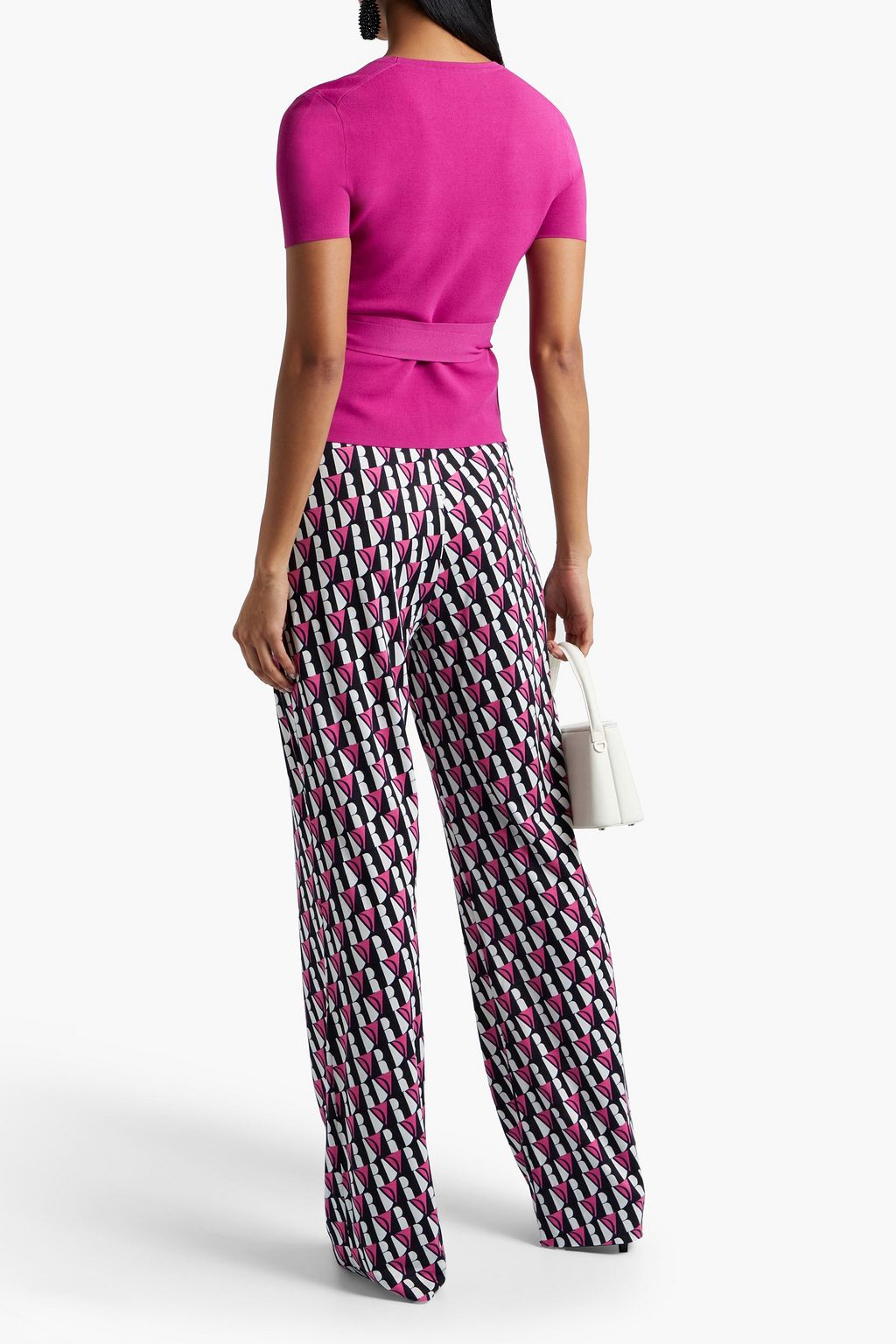 DIANE VON FURSTENBERG Caspian logo-print silk-jersey wide-leg pants