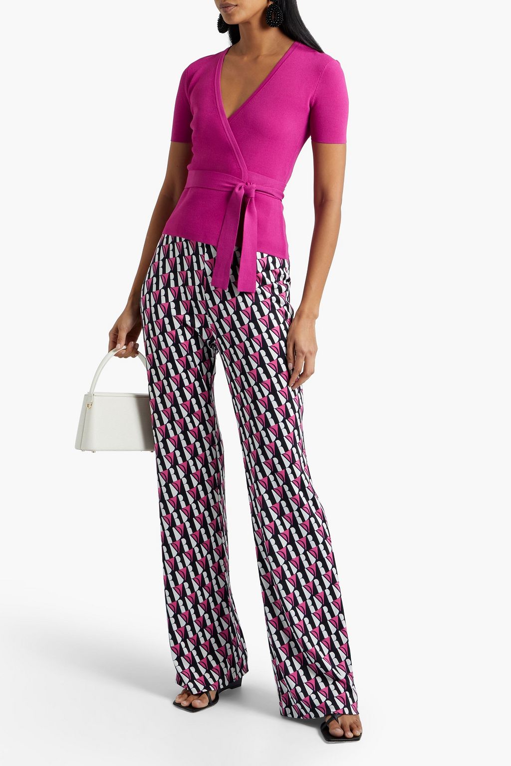 DIANE VON FURSTENBERG Caspian logo-print silk-jersey wide-leg pants