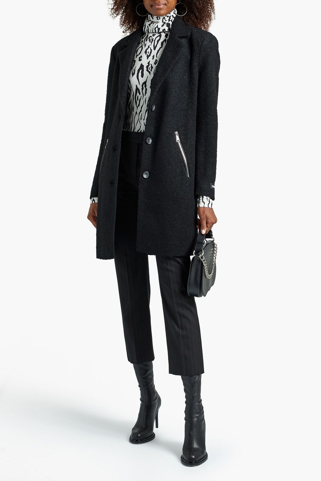 DKNY Zip-detailed wool-blend bouclé coat