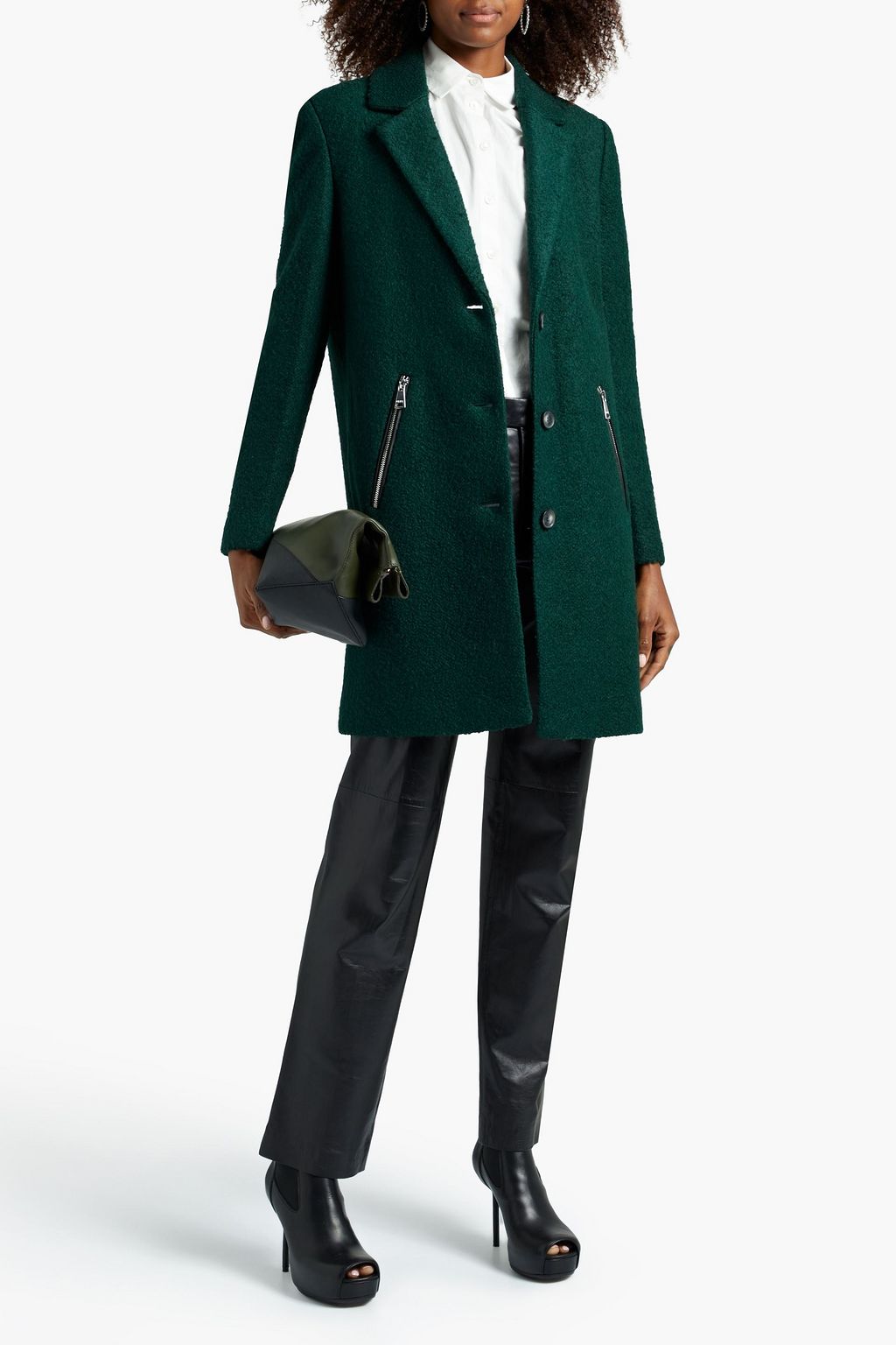 DKNY Zip-detailed wool-blend bouclé coat