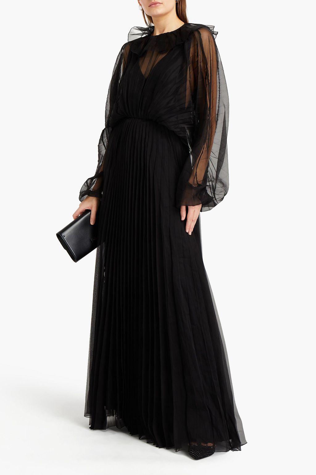 VALENTINO GARAVANI Cutout ruffled pleated silk-organza gown