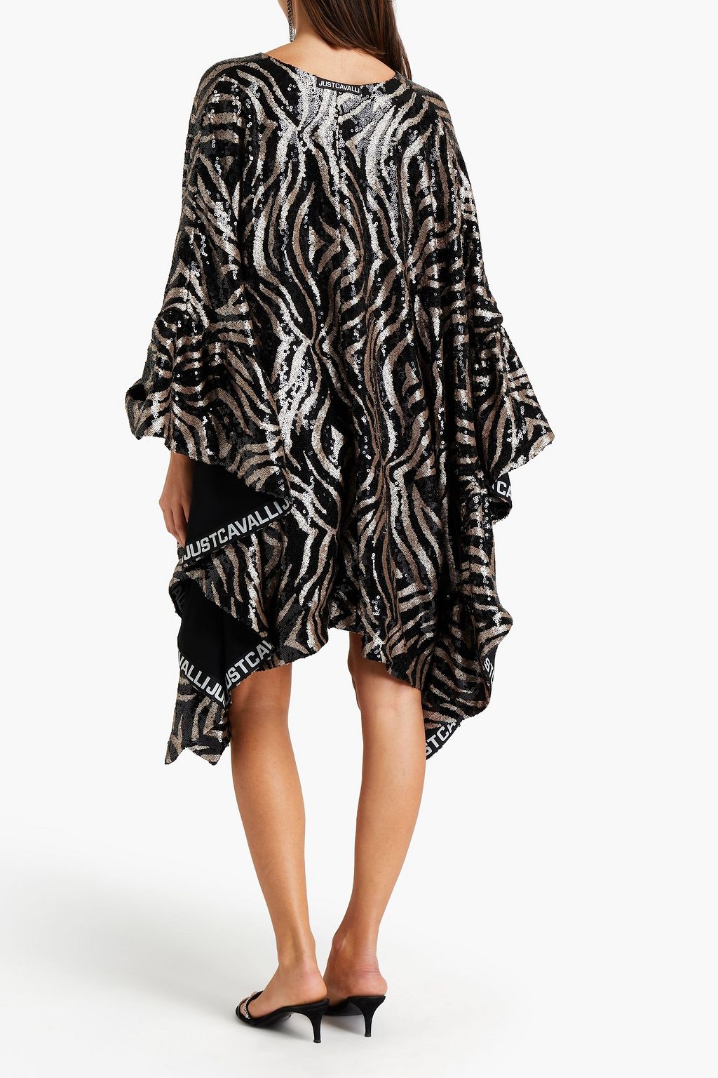 JUST CAVALLI Ruffled sequined crepe mini dress