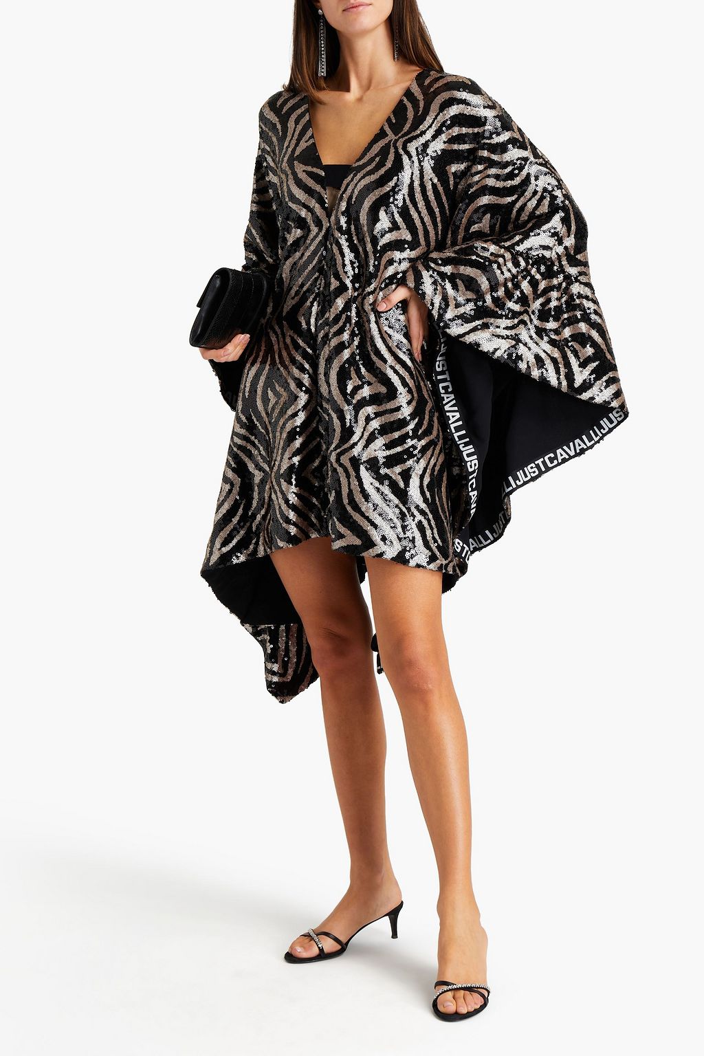 JUST CAVALLI Ruffled sequined crepe mini dress
