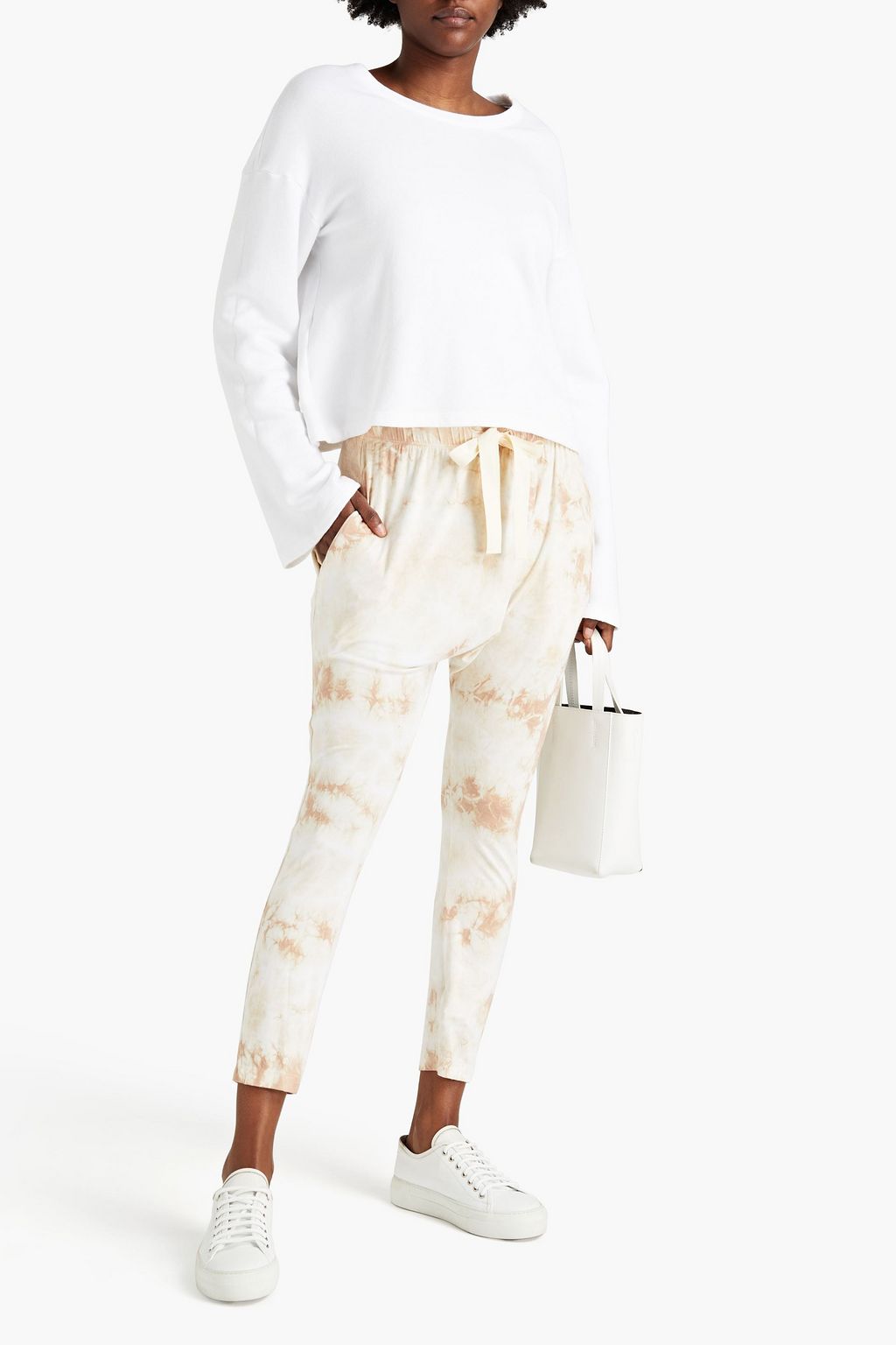 ENZA COSTA Cropped tie-dyed jersey track pants