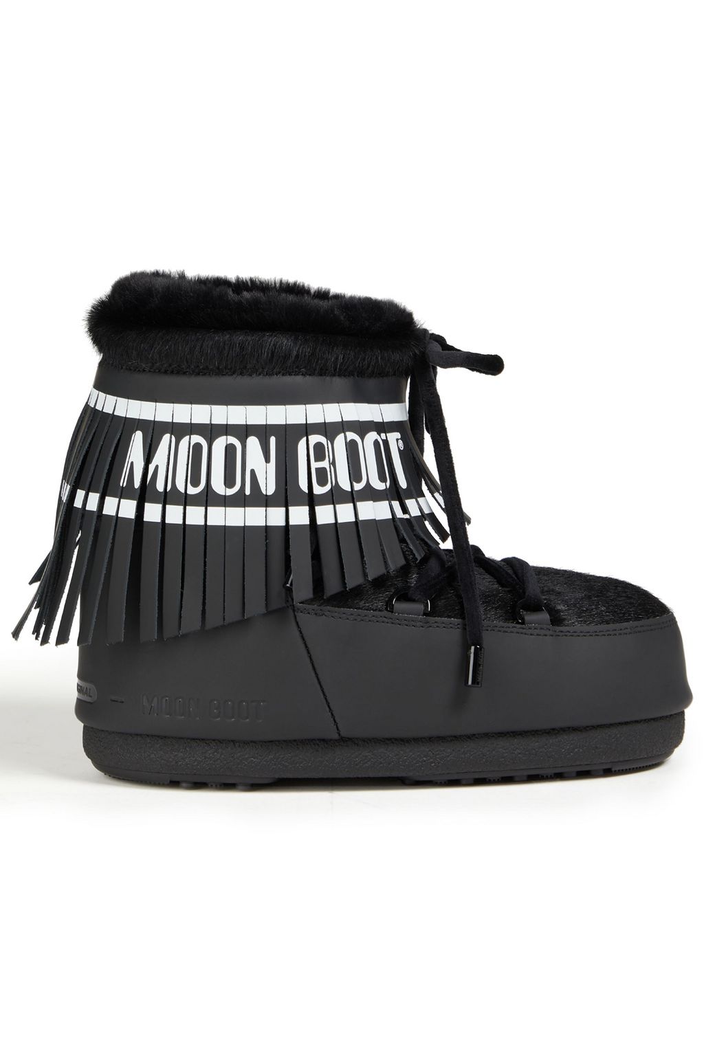 MOON BOOT Fringed logo-print faux leather and calf hair snow boots