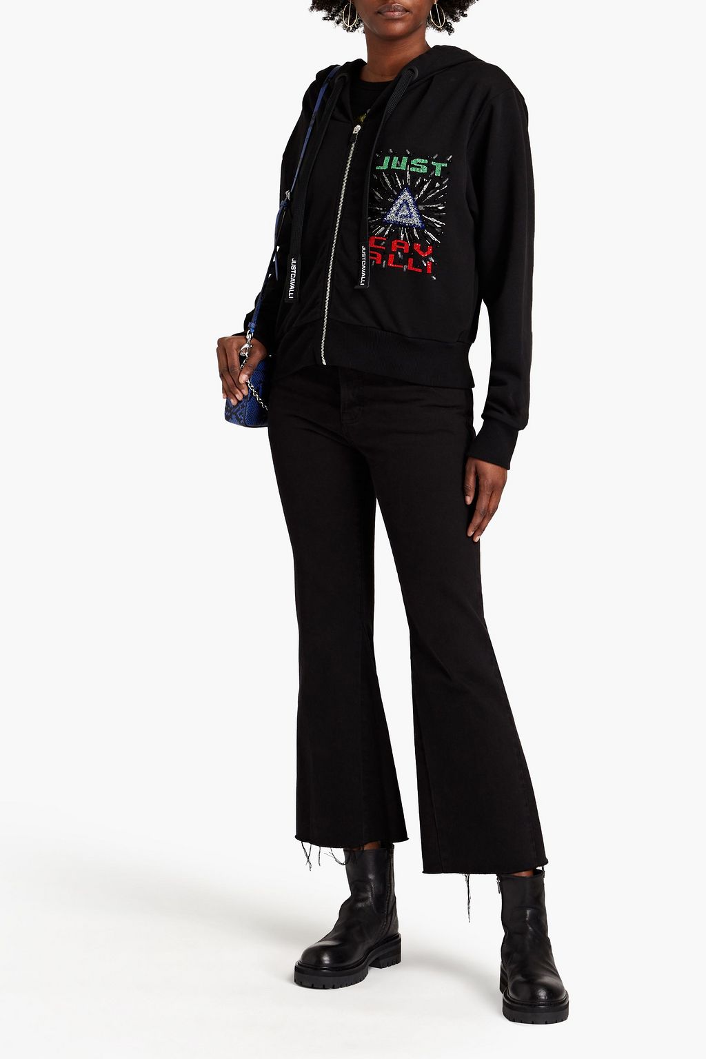 JUST CAVALLI Embellished French cotton-terry hoodie