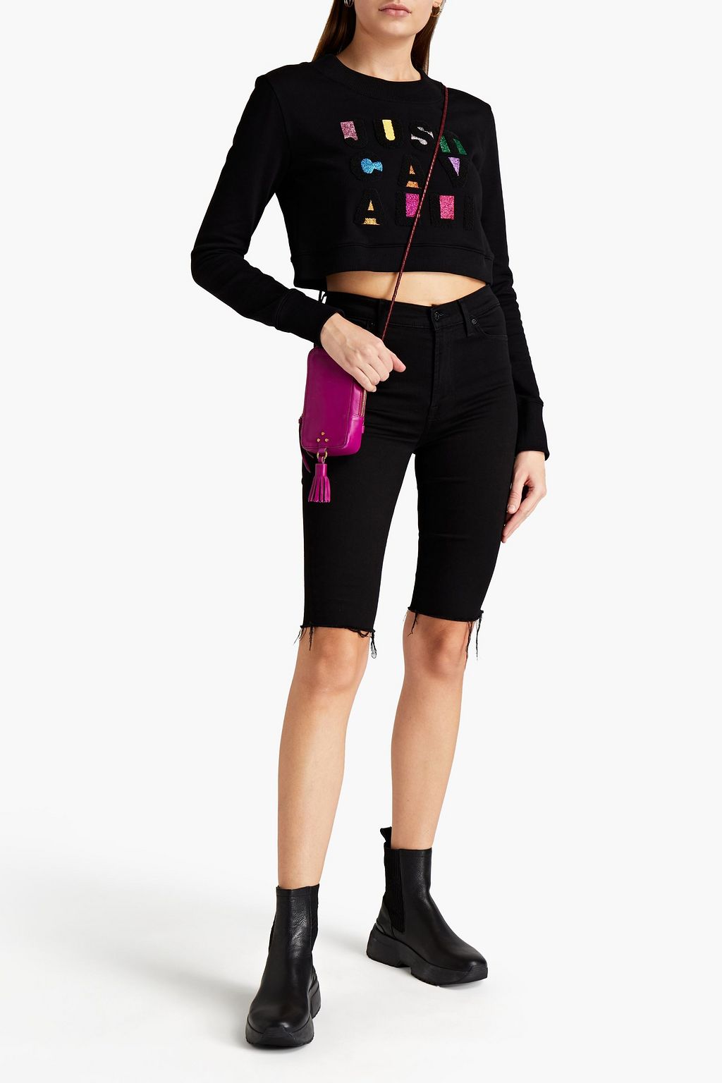 JUST CAVALLI Glittered French cotton-terry sweatshirt