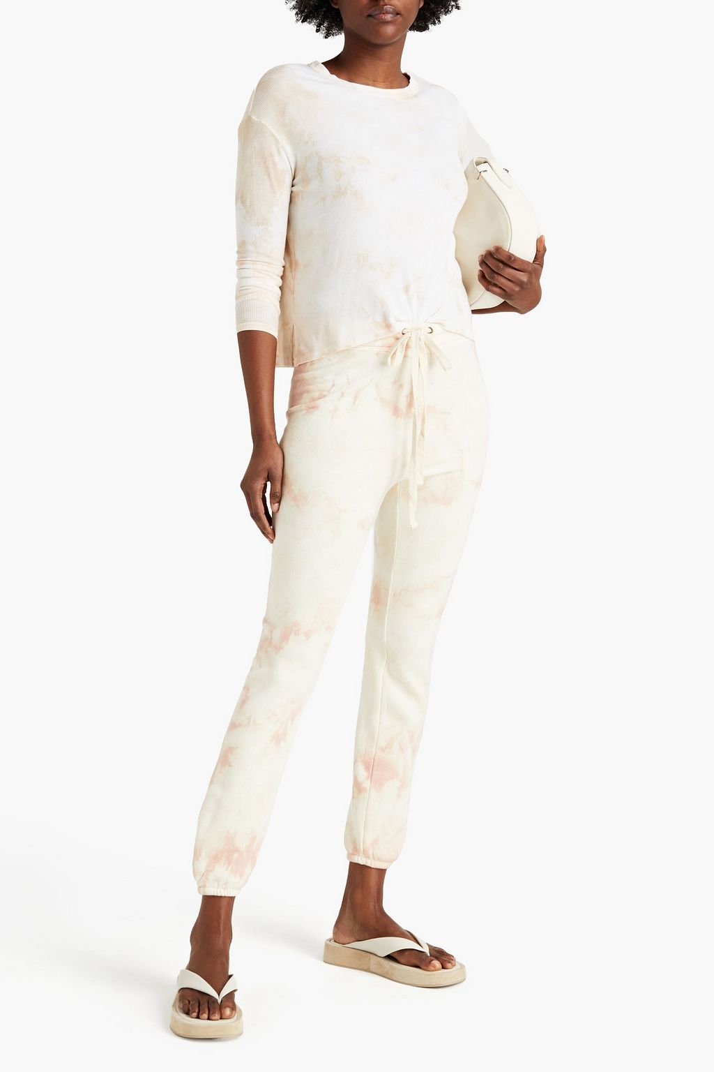 ENZA COSTA Tie-dyed French cotton-blend terry track pants