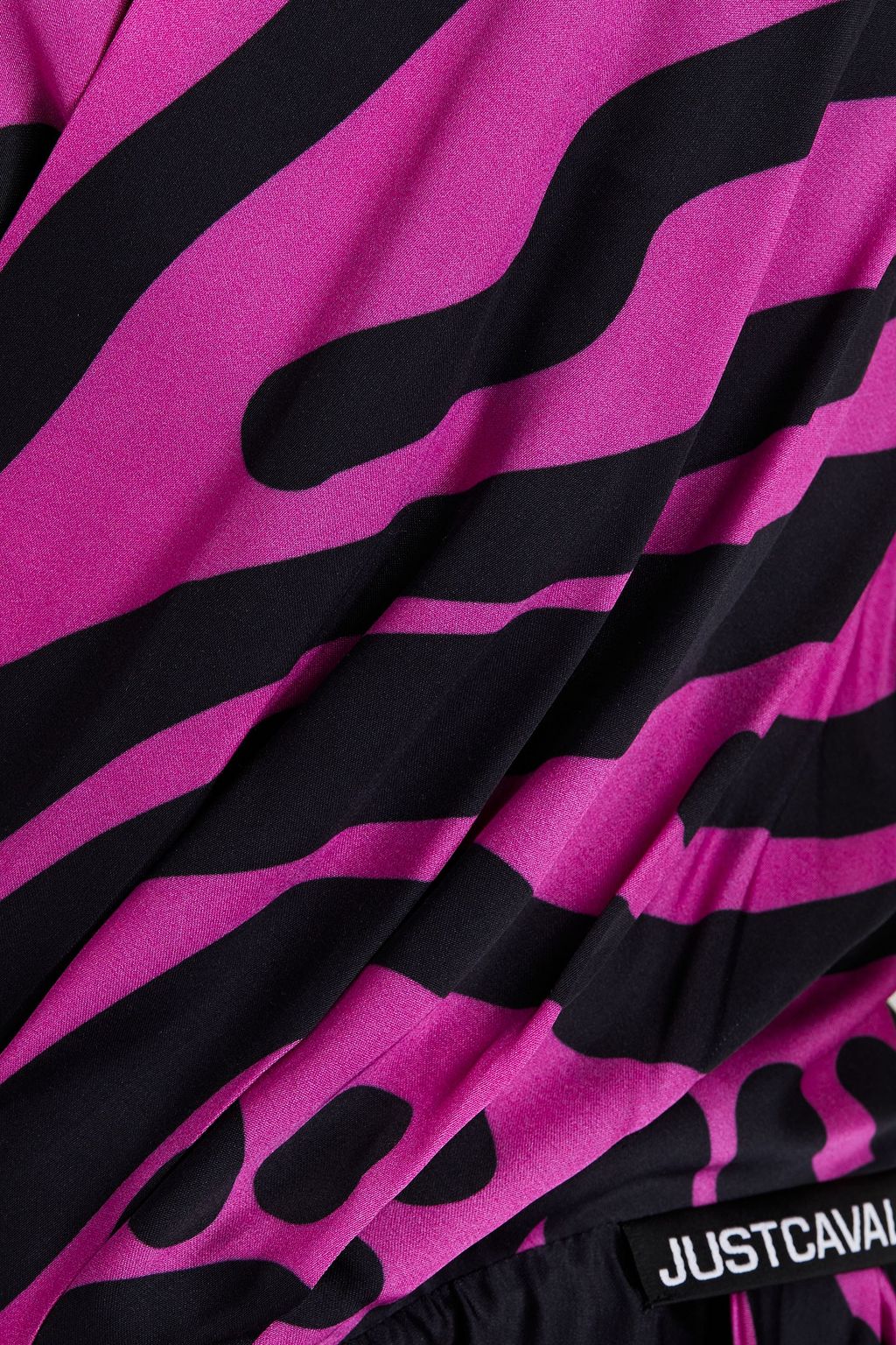 JUST CAVALLI Wrap-effect pleated printed satin mini dress