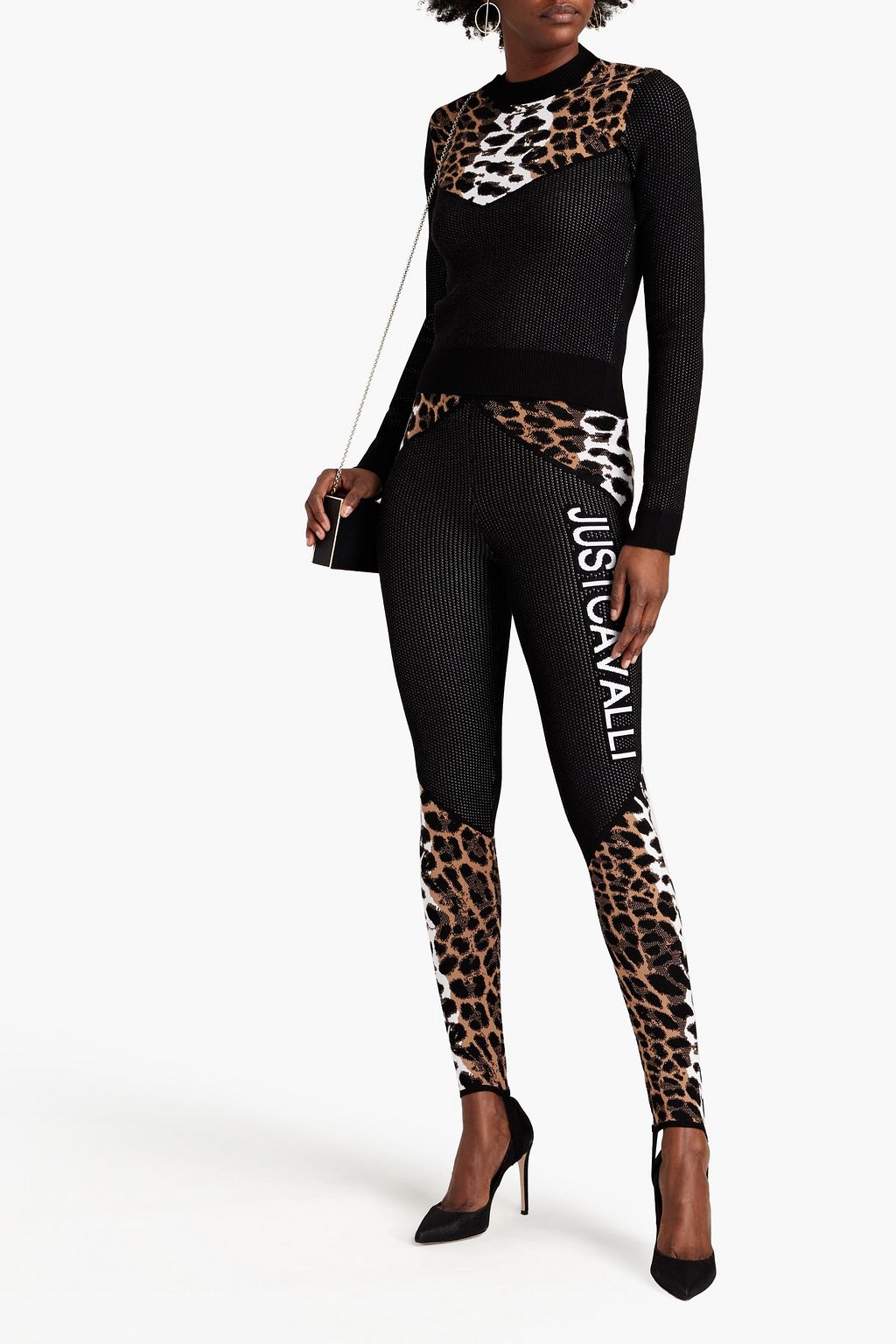 JUST CAVALLI Leopard-print intarsia-knit leggings